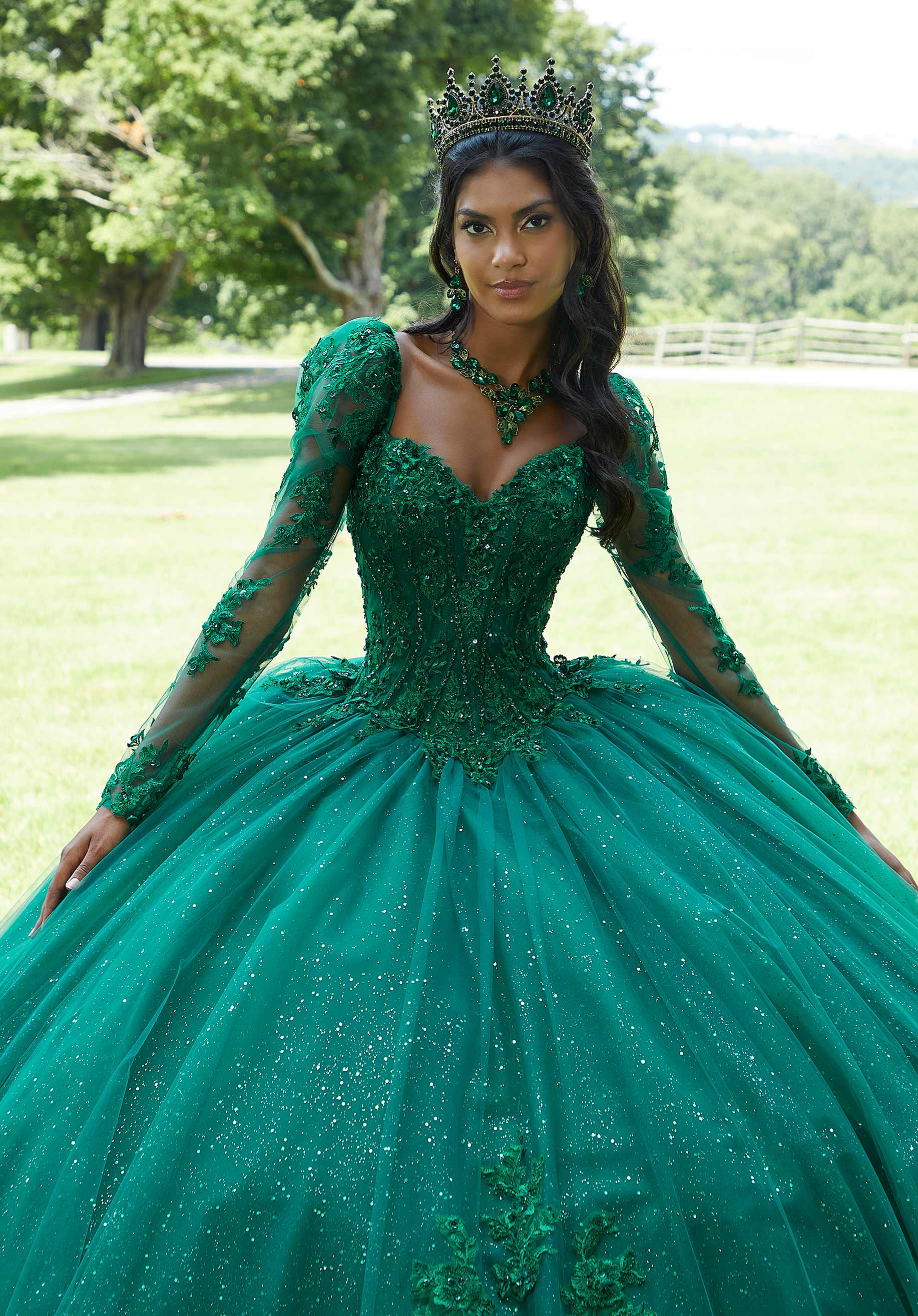 Floral Embroidered Corset Bodice Quinceañera Dress - Image 4