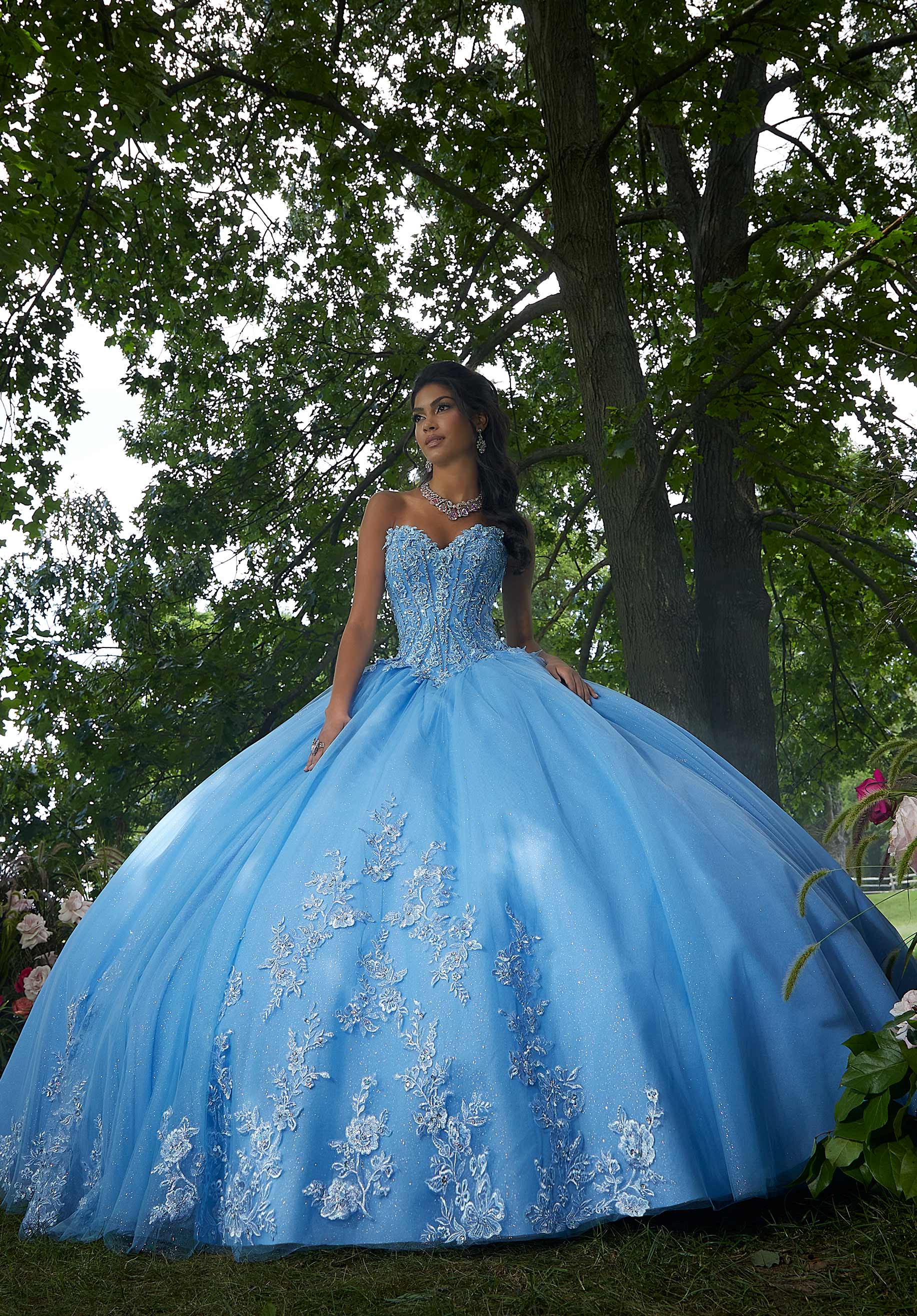 Floral Embroidered Corset Bodice Quinceañera Dress - Image 6