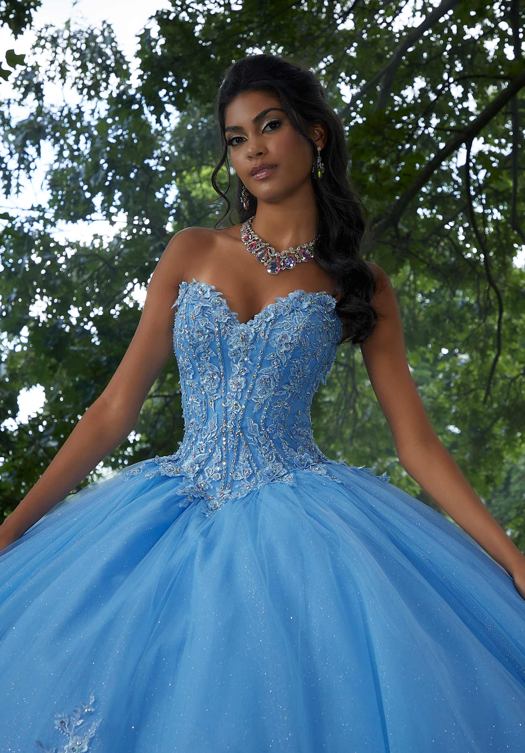Floral Embroidered Corset Bodice Quinceañera Dress - Image 7