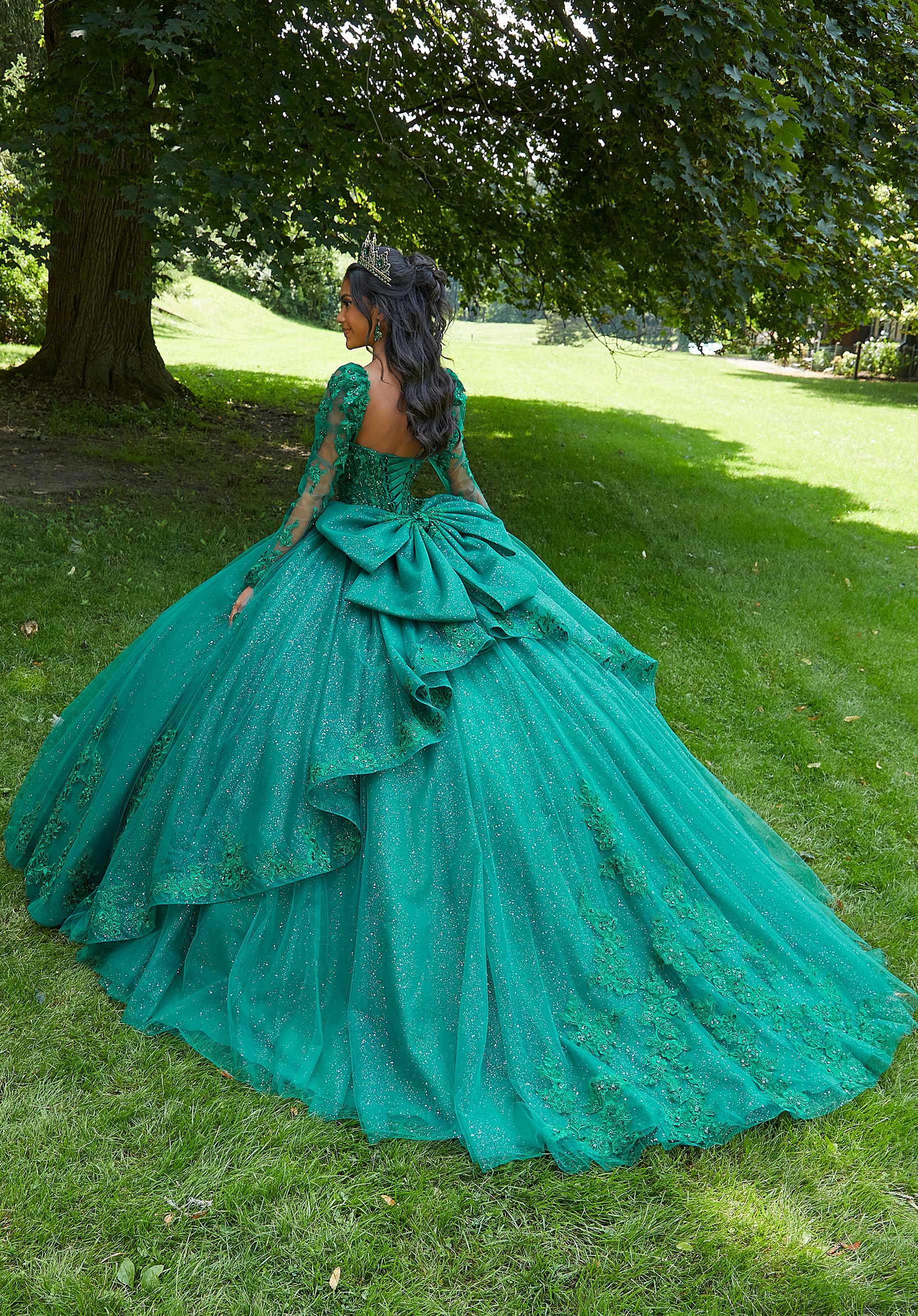 Floral Embroidered Corset Bodice Quinceañera Dress - Image 8