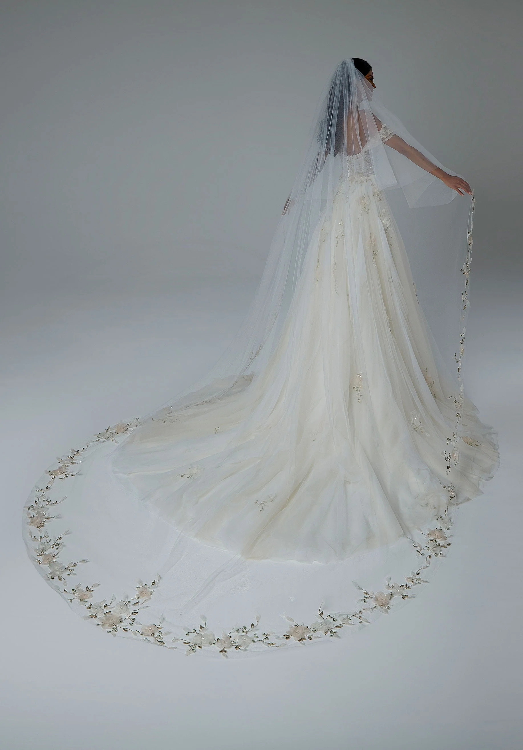 Floral Embroidery on Tulle Veil - Image 2