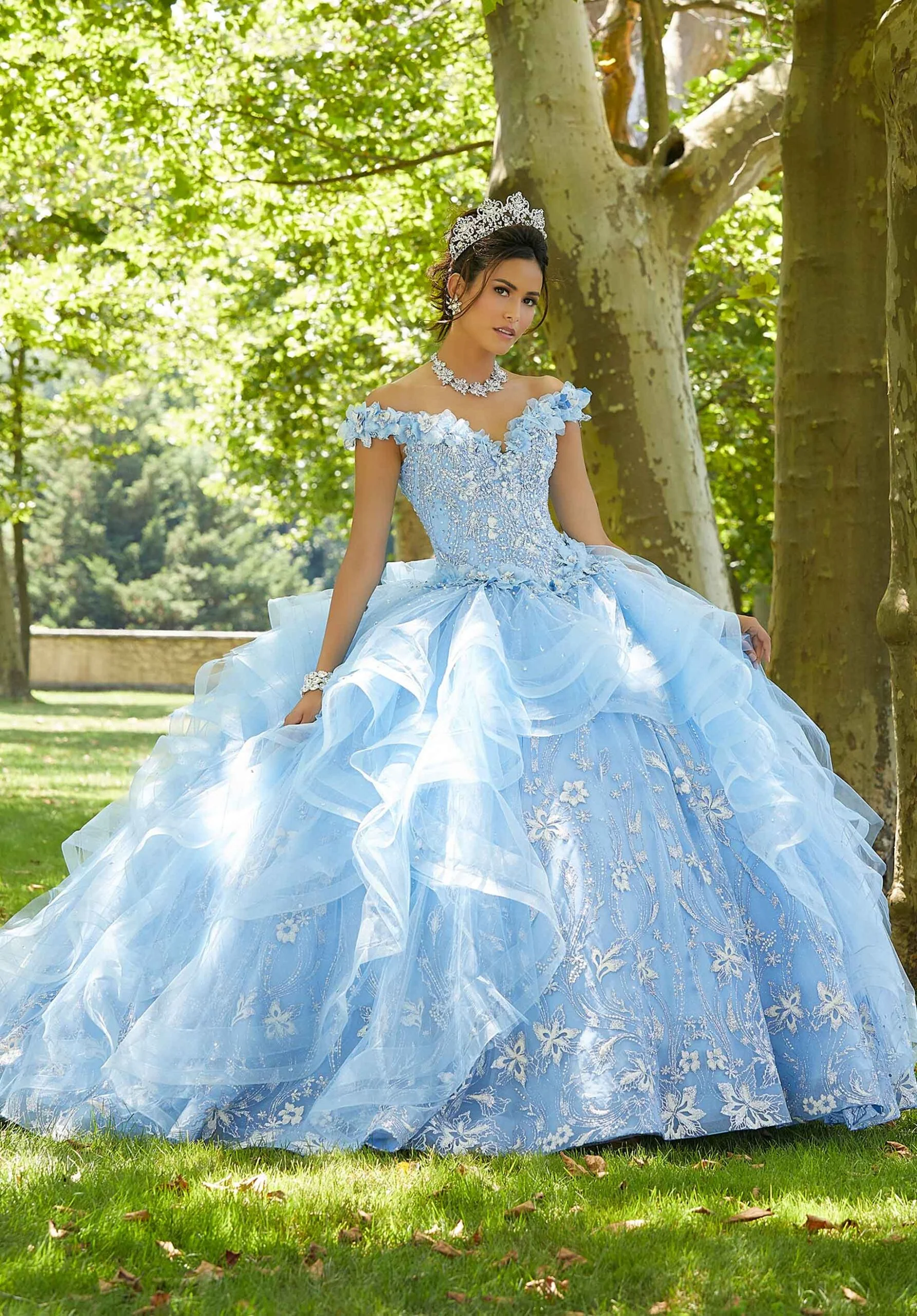 Floral Glitter Tulle Quinceañera Dress