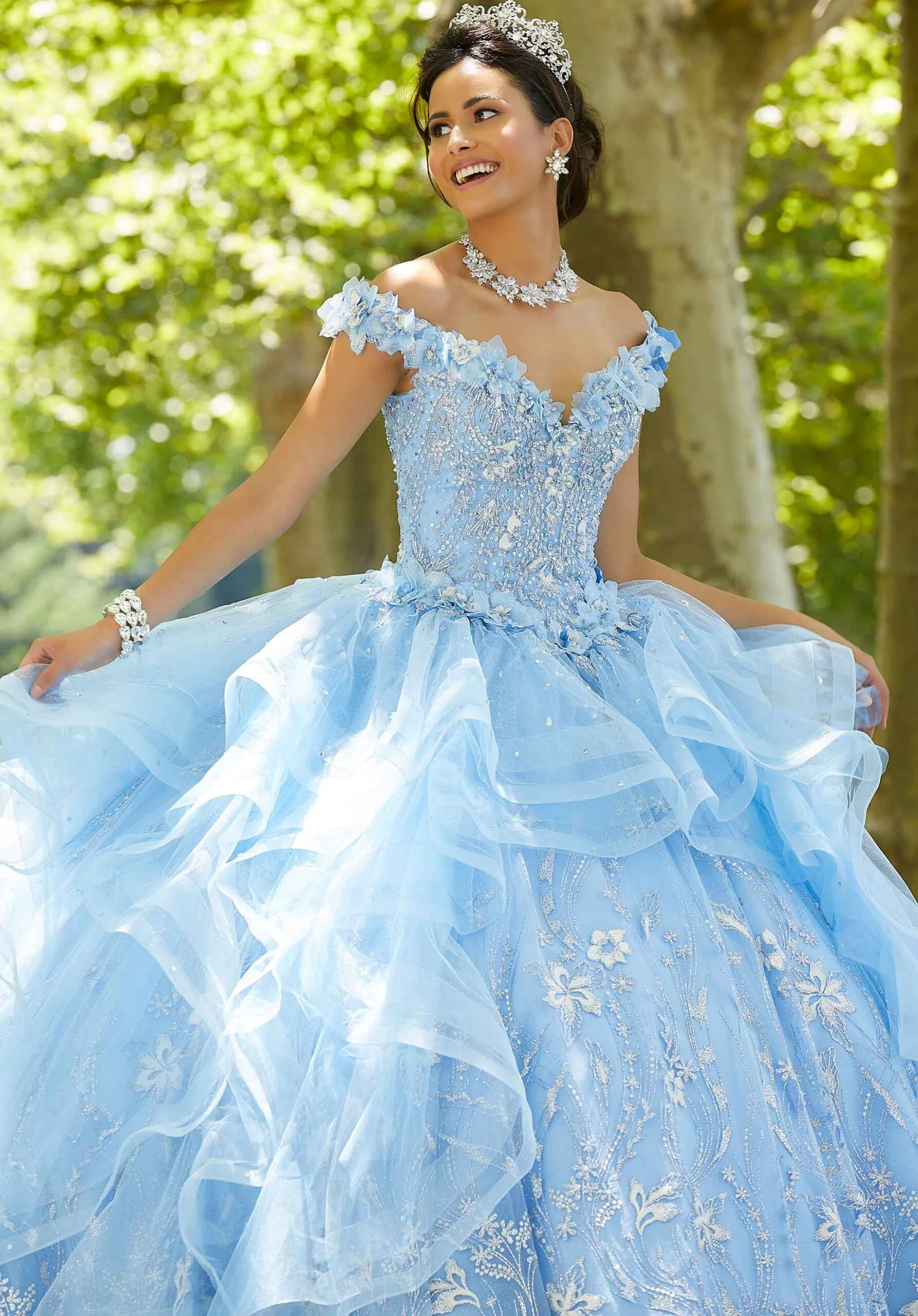 Floral Glitter Tulle Quinceañera Dress - Image 2