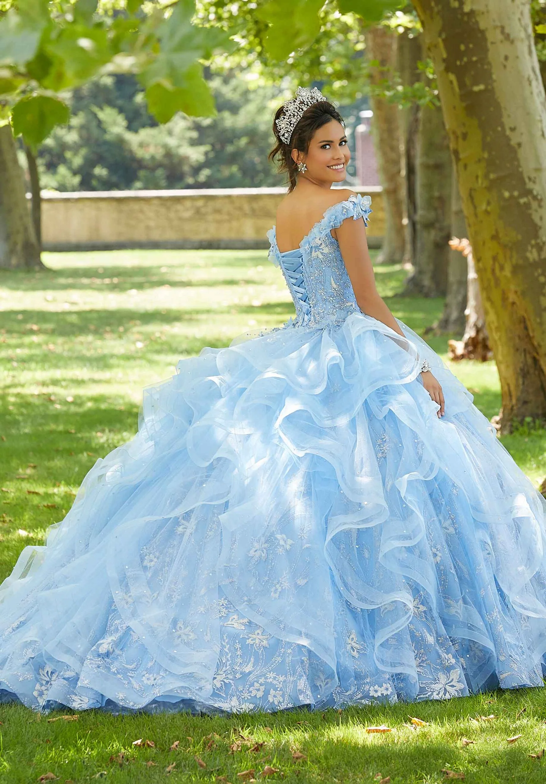 Floral Glitter Tulle Quinceañera Dress - Image 3