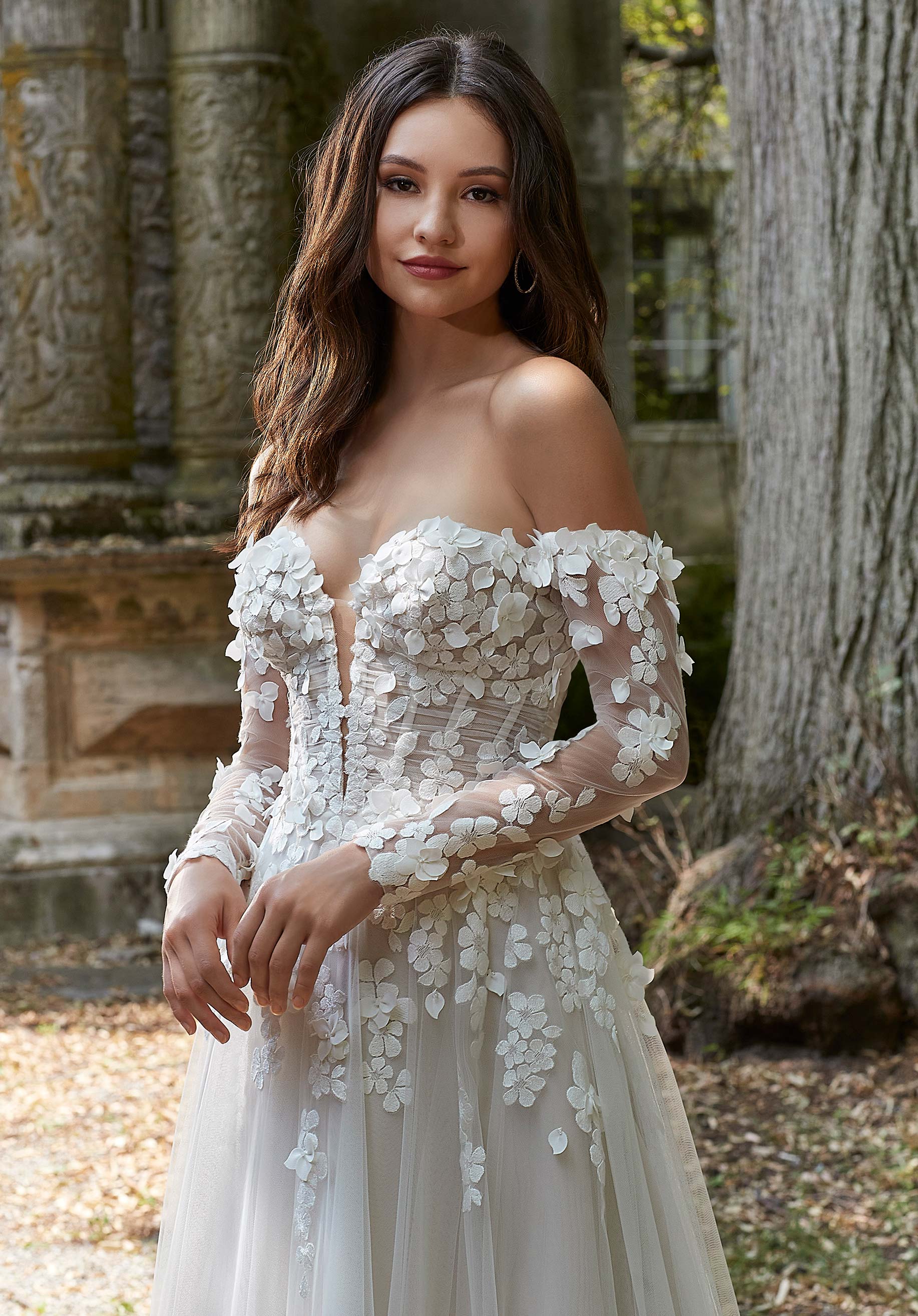 Floral Lace Appliqués on Net Sleeves