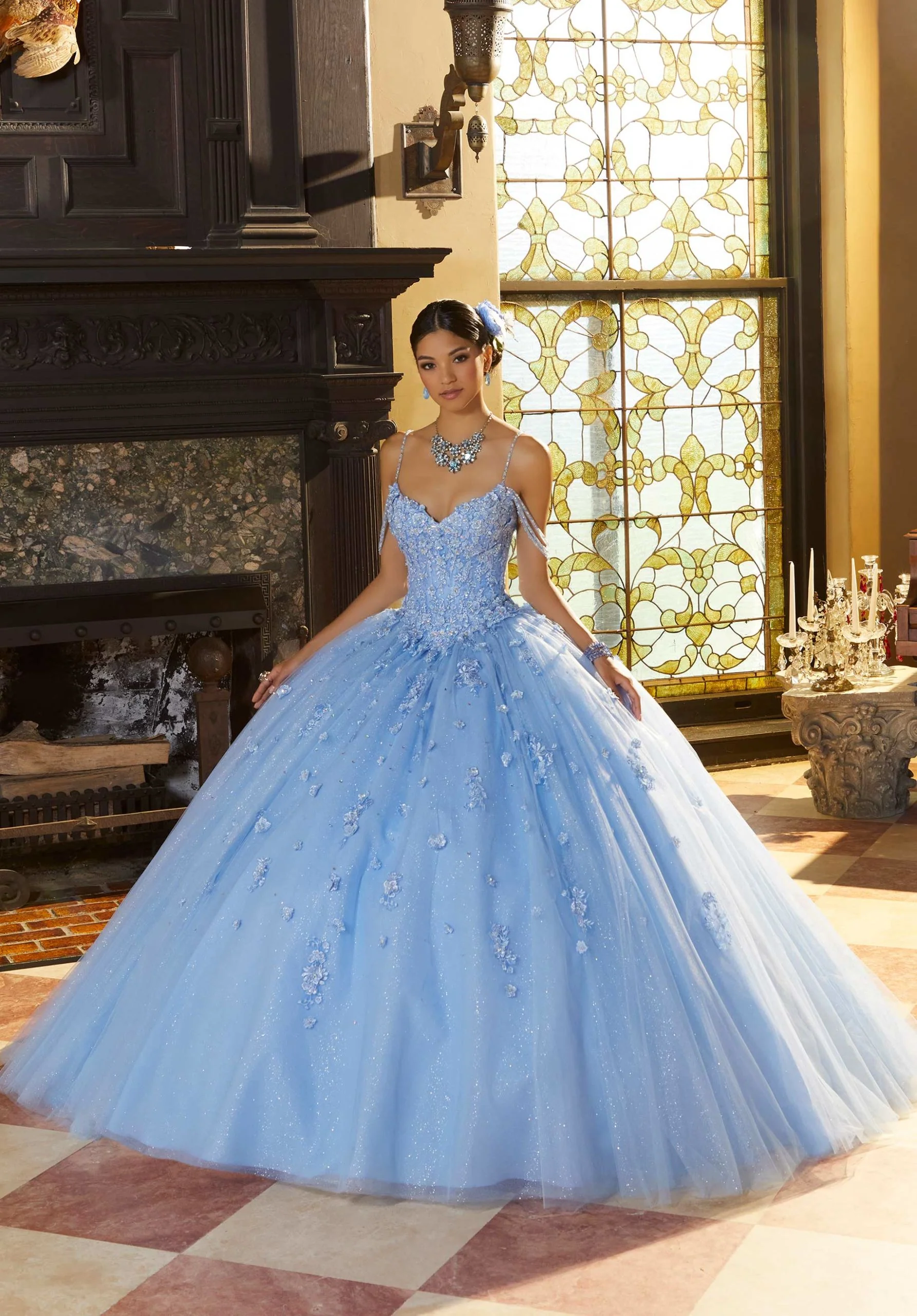 Floral Lace Quinceañera Dress with Three-Dimensional Appliqués