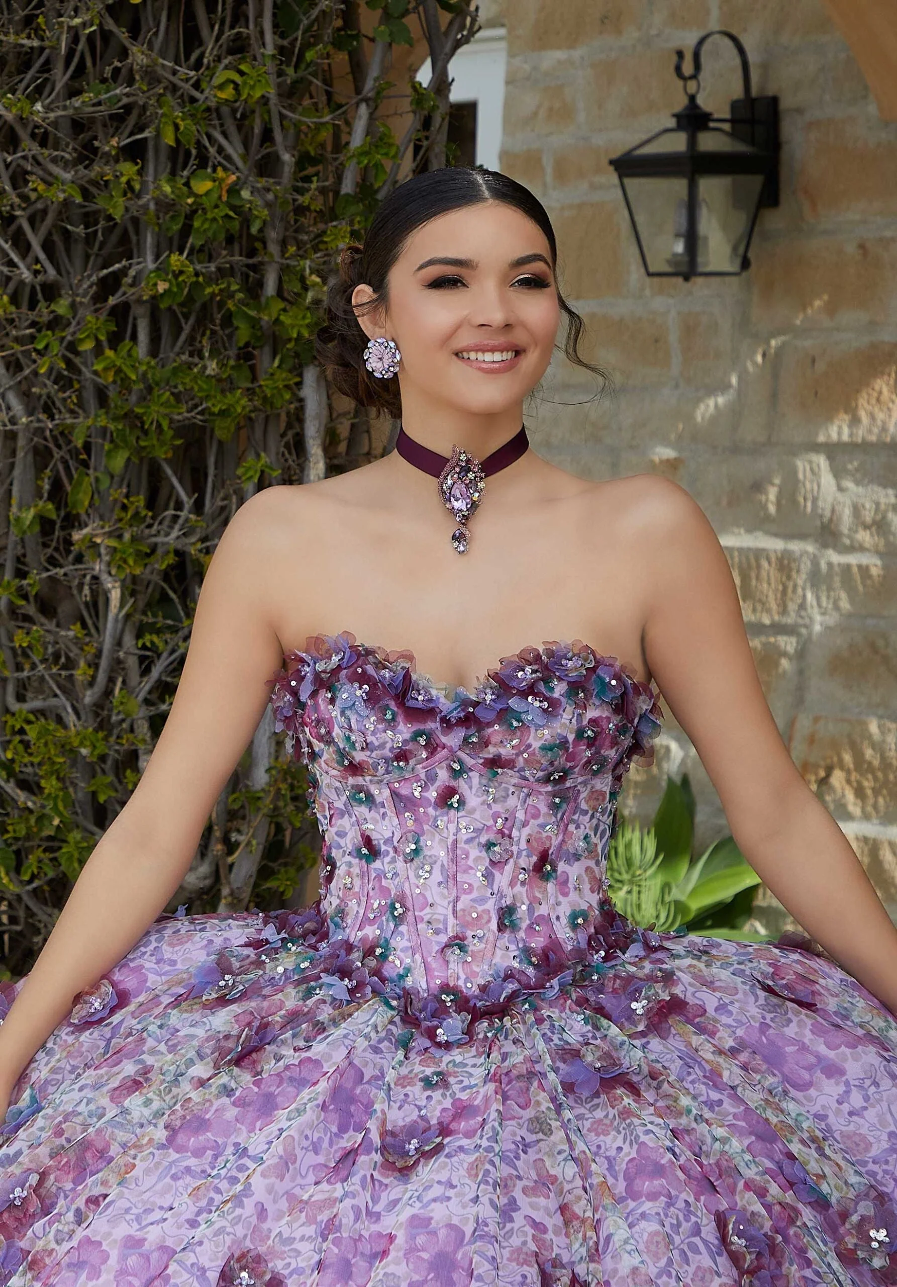 Floral Printed Quinceañra Dress with Three-Dimensional Appliqués - Image 3