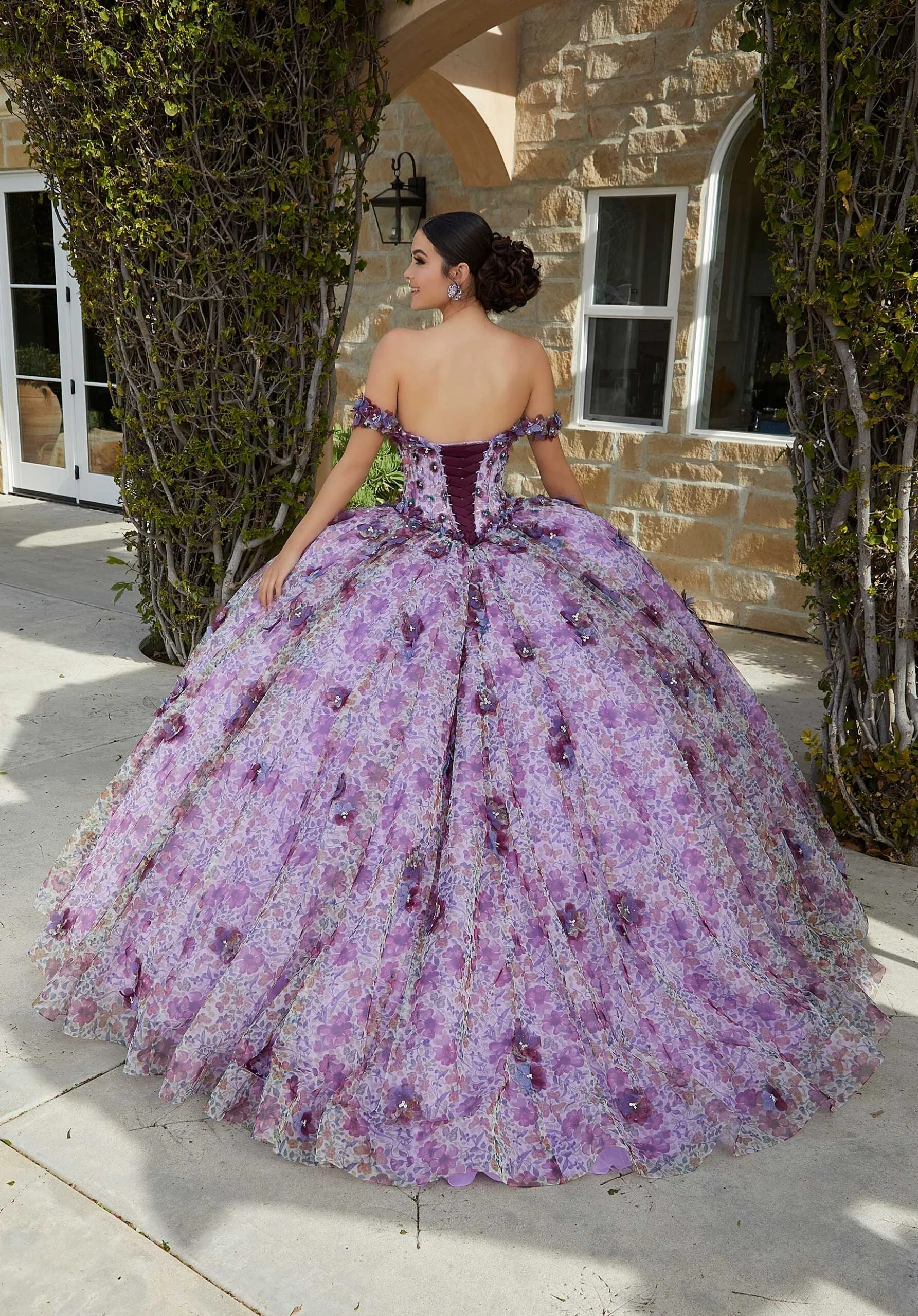 Floral Printed Quinceañra Dress with Three-Dimensional Appliqués - Image 4