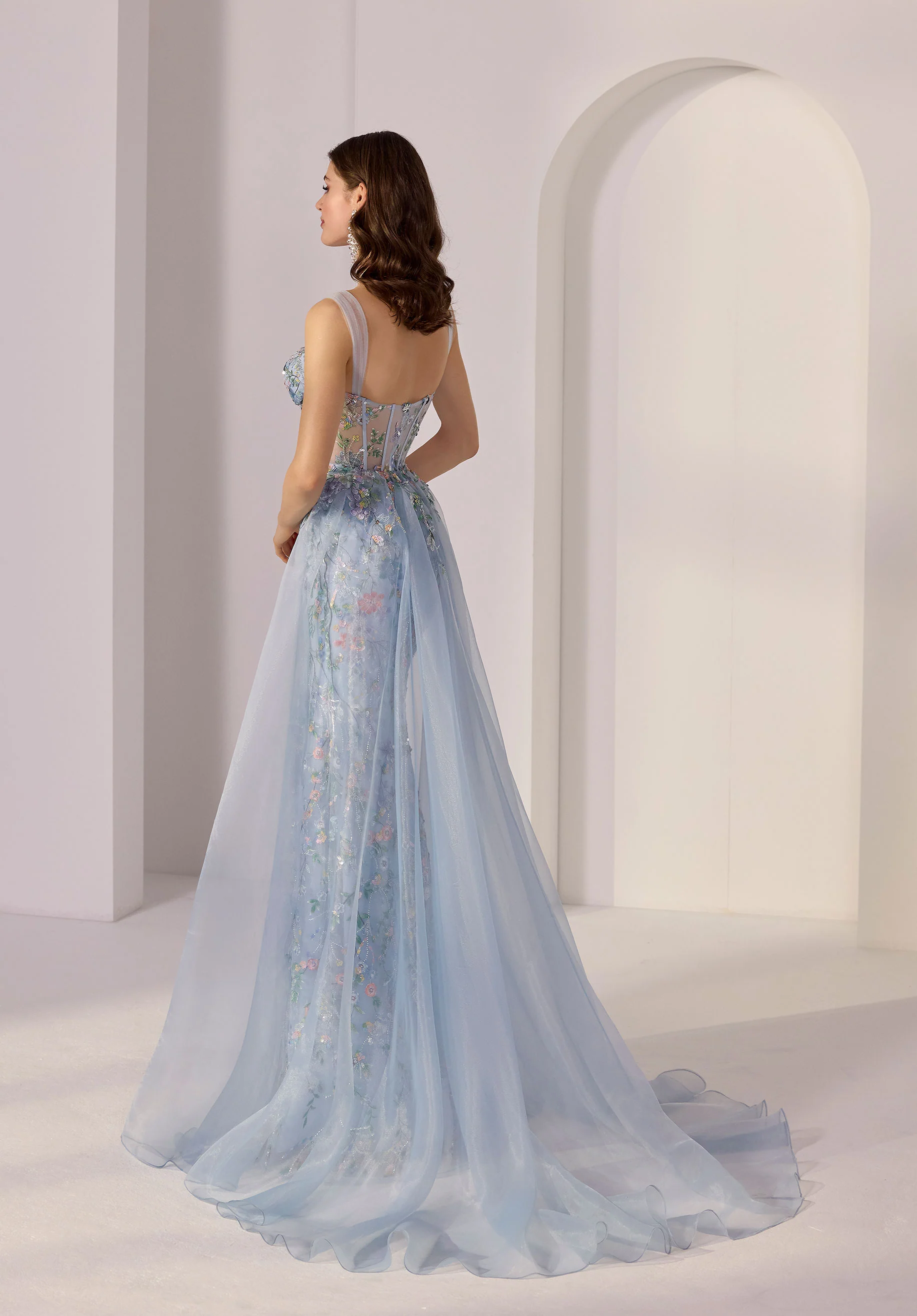 Floral Sequin Embroidered Sheath Party Dress with Detachable Tulle Overskirt - Image 4