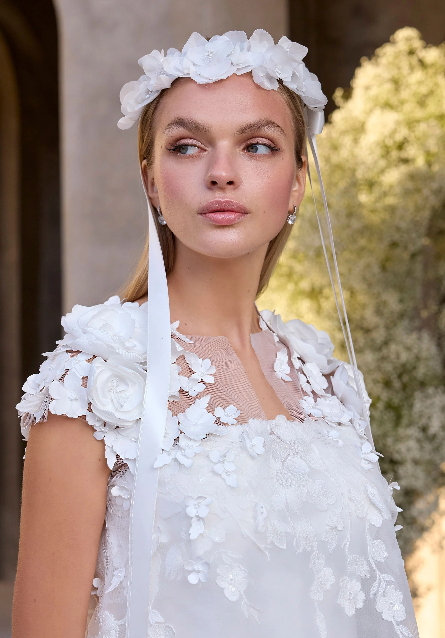 Floral Wreath with Satin Streamer Headband