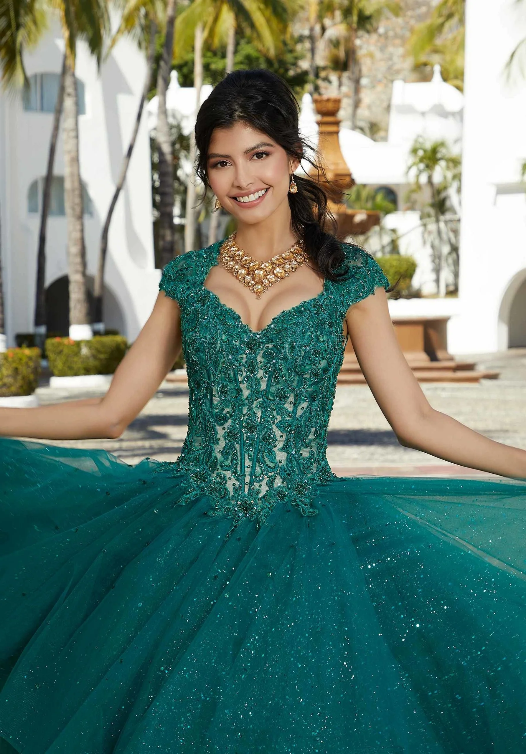 Flounced Sparkle Tulle Quinceañera Dress - Image 6