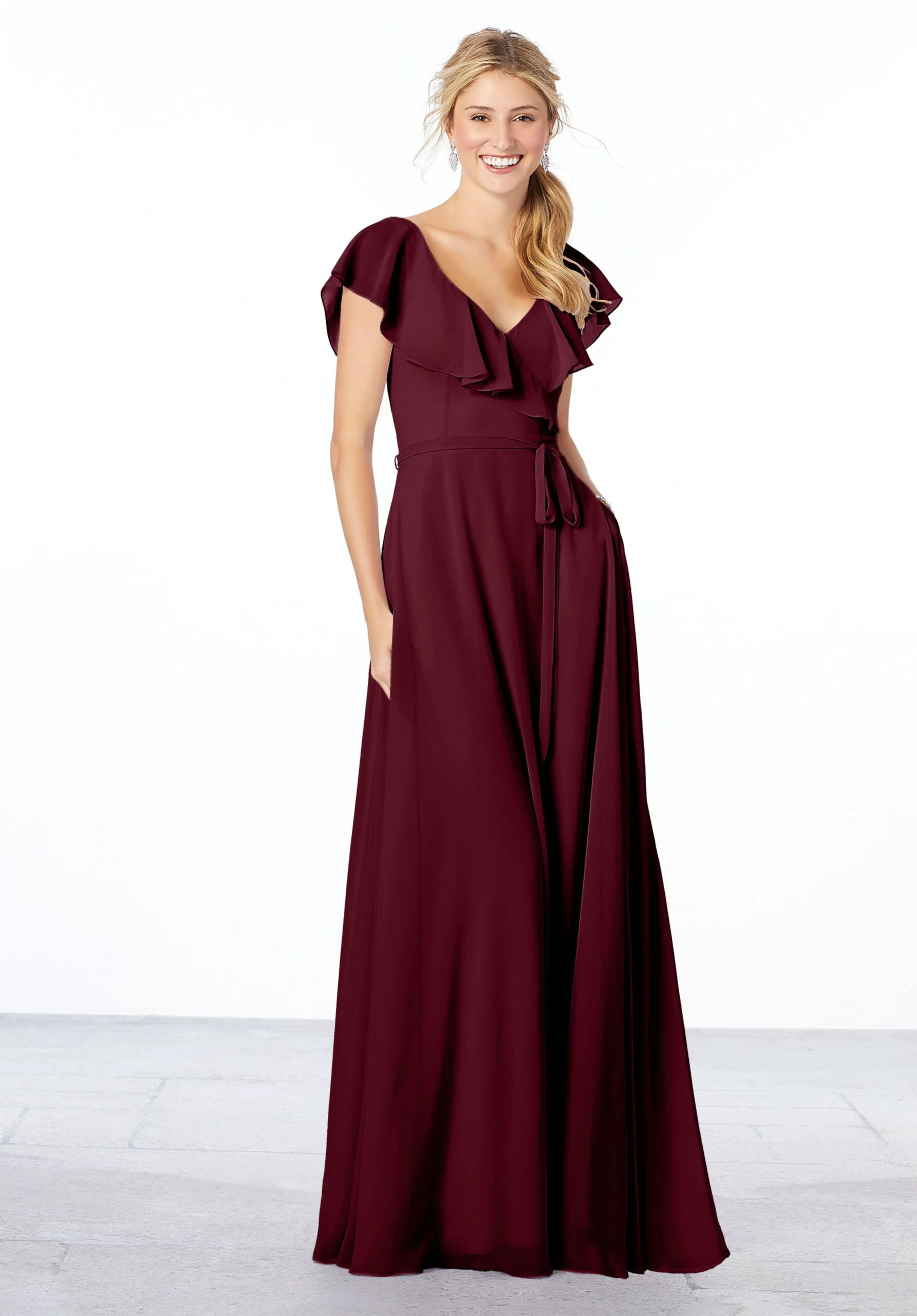 Flutter Sleeve Chiffon Bridesmaid Dress - Image 38