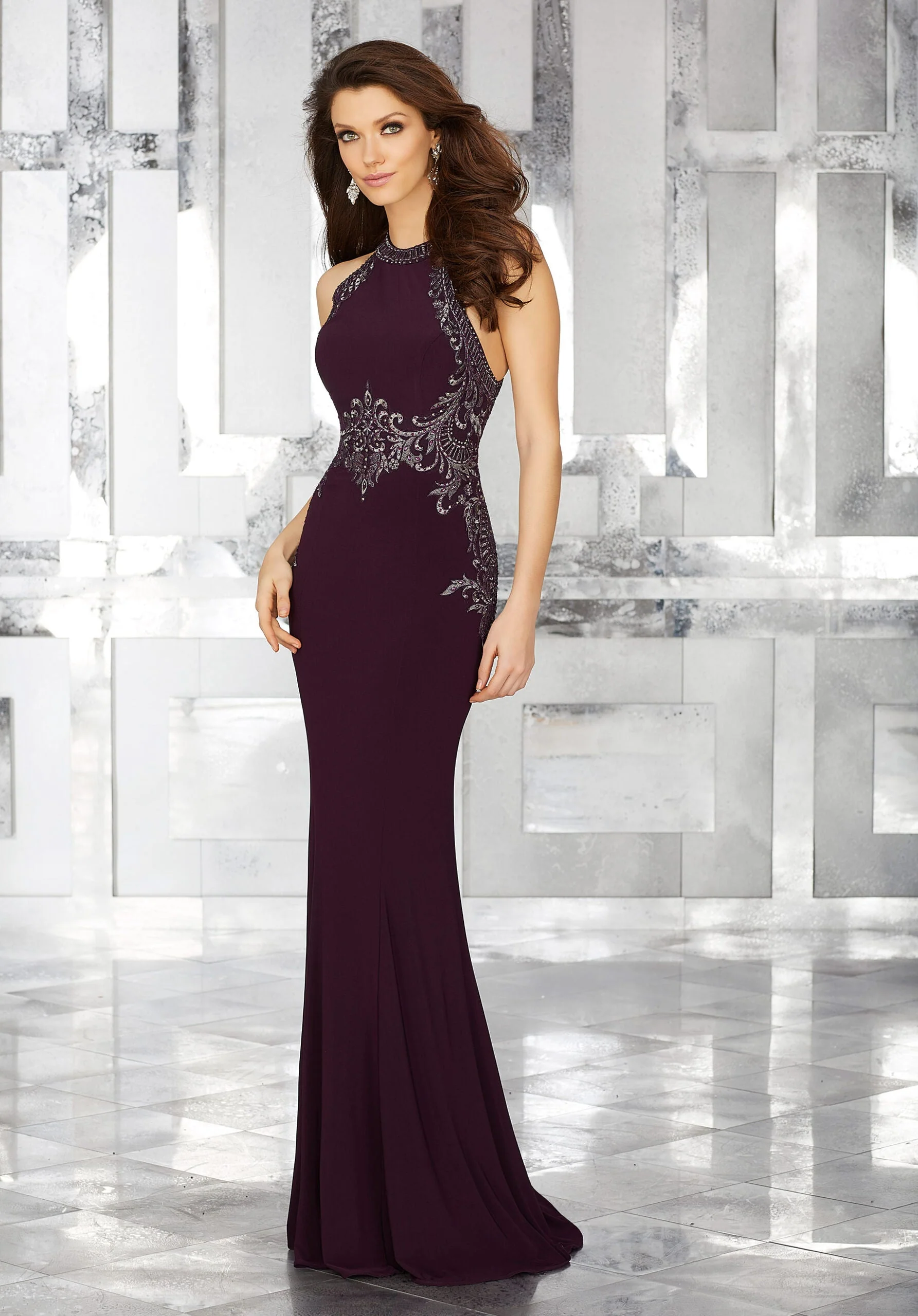 Form Fitting Jersey Special Occasion Dress with Crystal Beaded Embroidery - Image 7