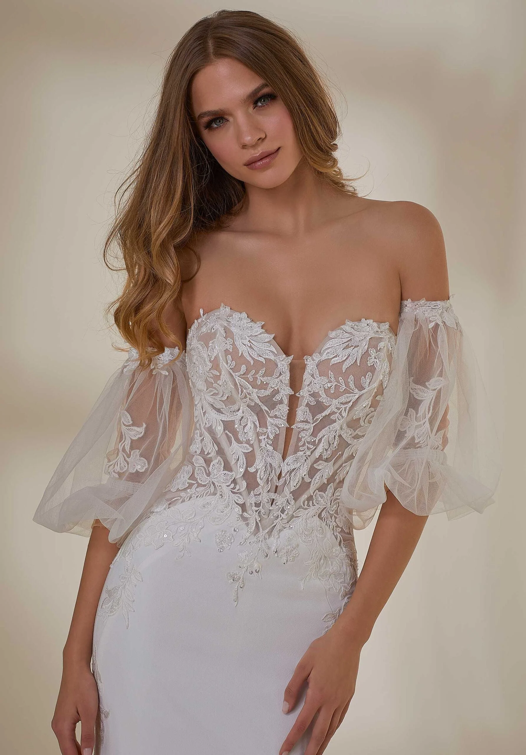 Frosted Lace Off The Shoulder Pouf Sleeves