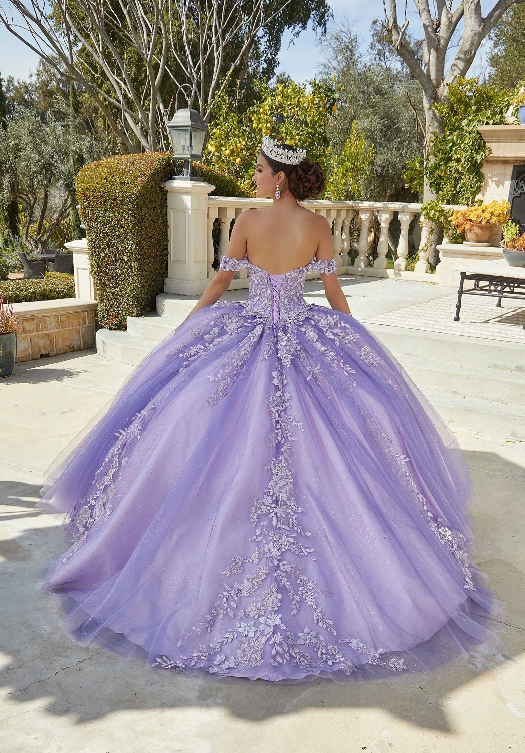 Glitter Embroidered Sparkle Tulle Quinceañera Dress - Image 3