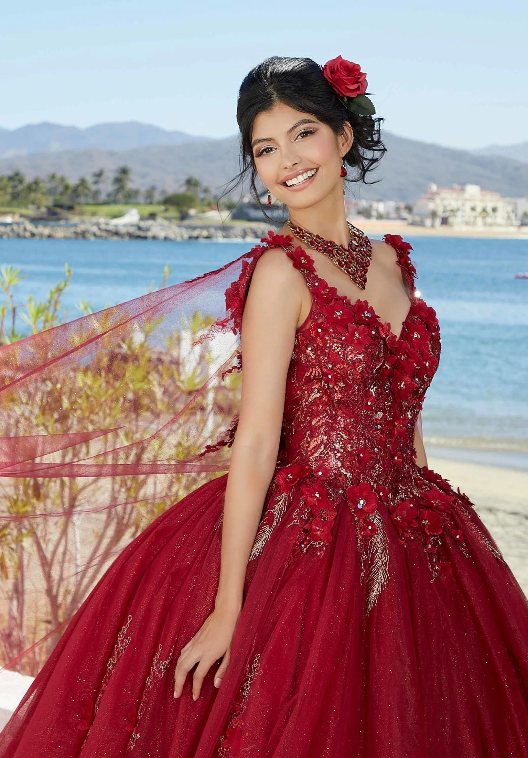 Glitter Tulle Quinceañera Dress with Three-Dimensional Floral Appliqués - Image 7
