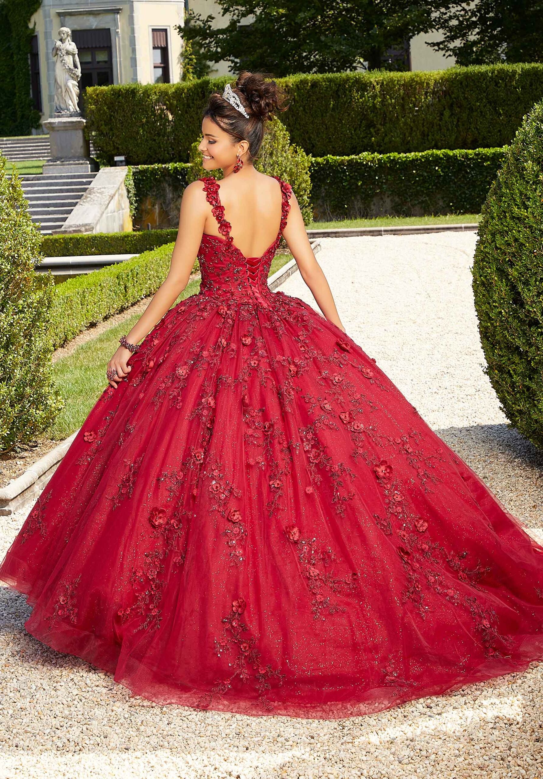 Glitter Tulle Quinceañera Dress with Three-Dimensional Flowers - Image 4