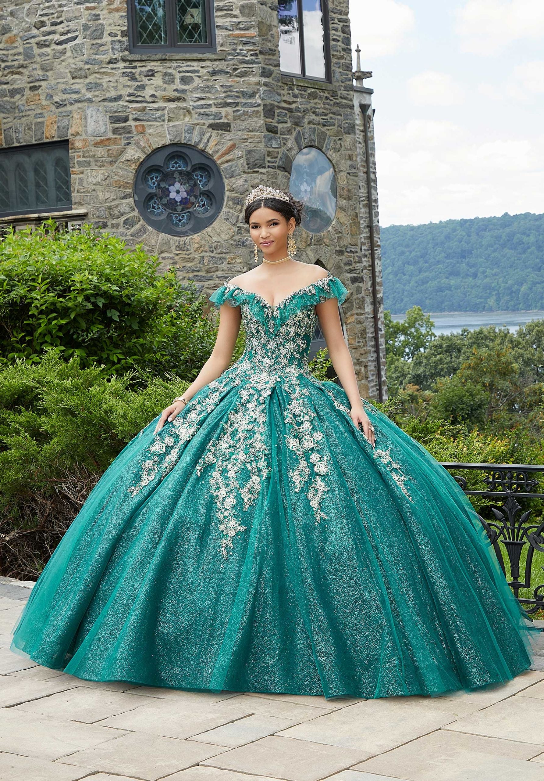 Gold Edged Pleated Tulle Quinceañera Dress - Image 3
