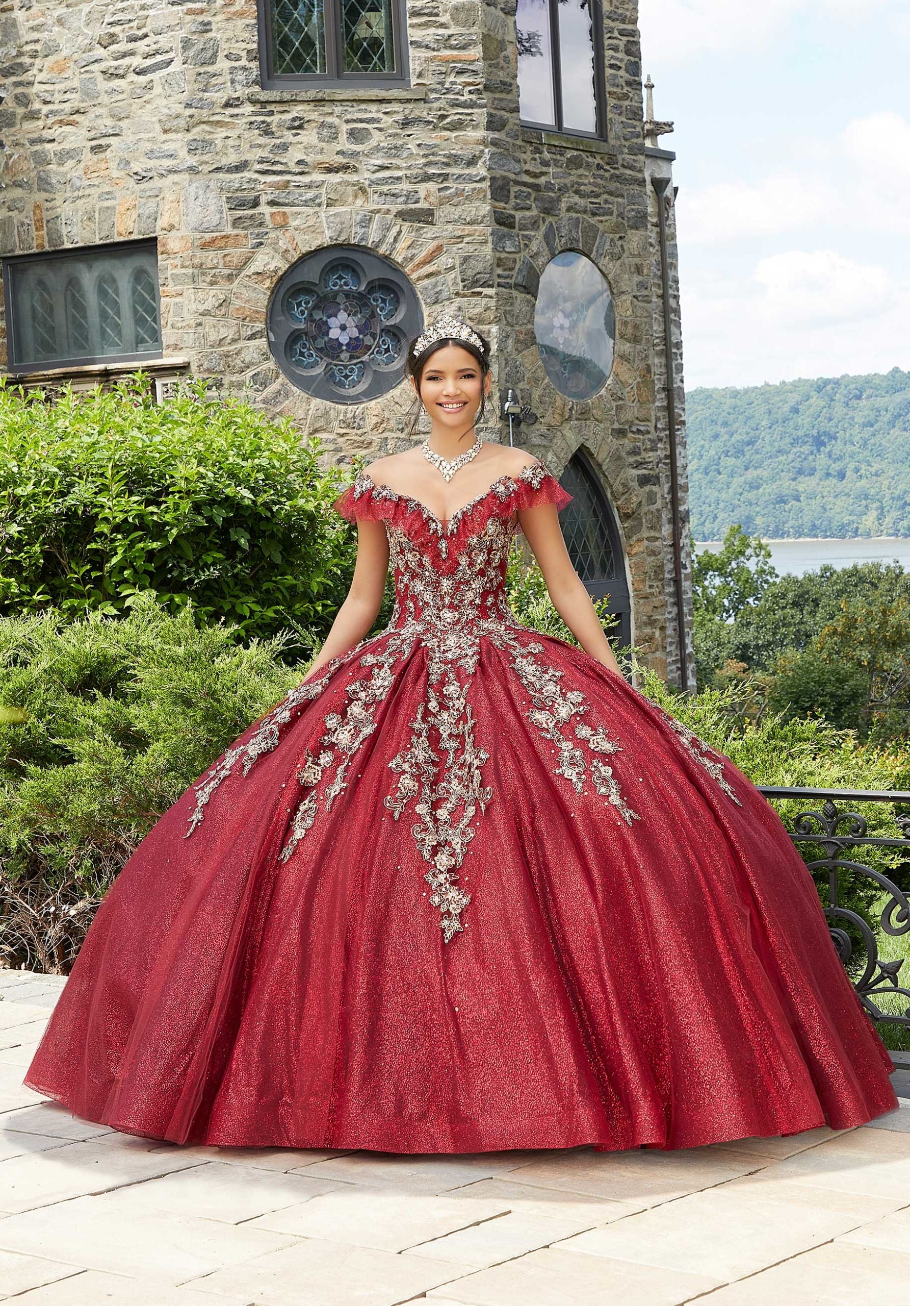 Gold Edged Pleated Tulle Quinceañera Dress - Image 5