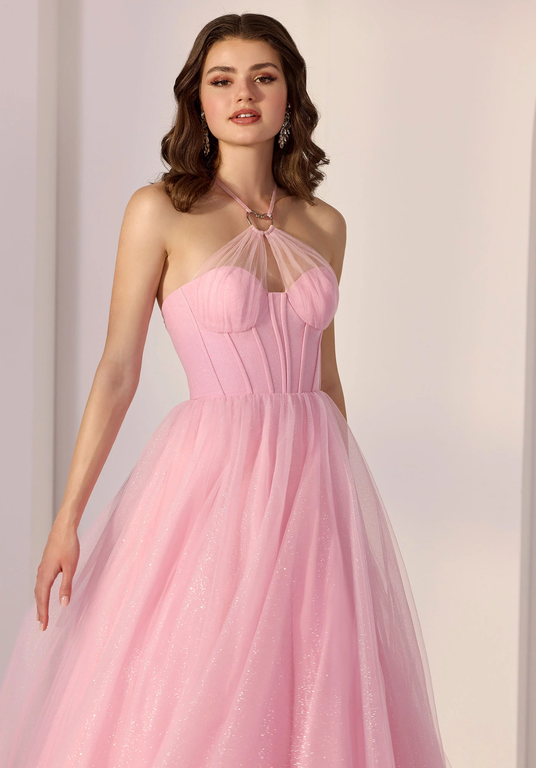 Halter Neck Glitter Tulle Party Dress with Chrome Heart - Image 5