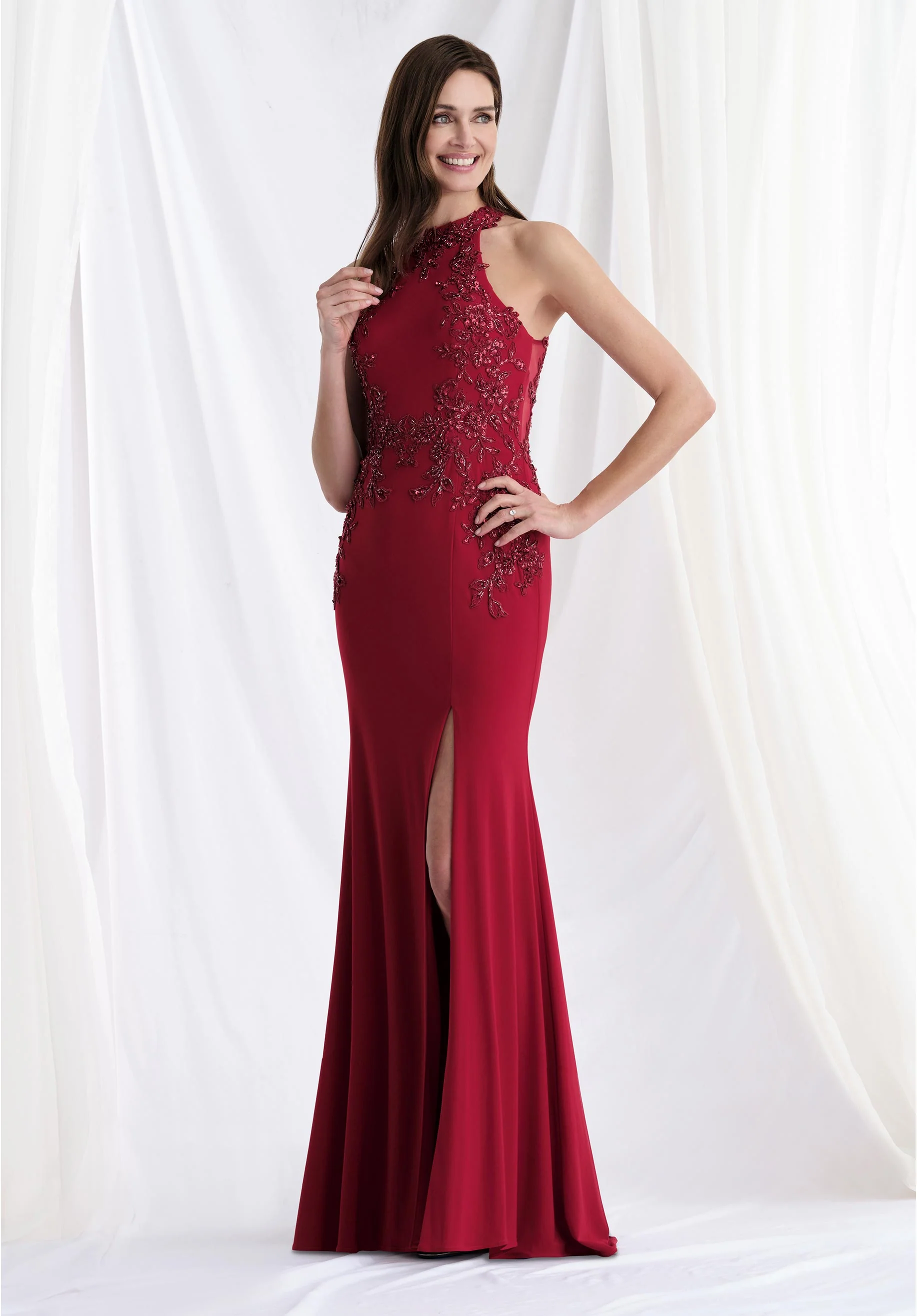 Halter Neck Illusion Back Fit and Flare Evening Gown - Image 3