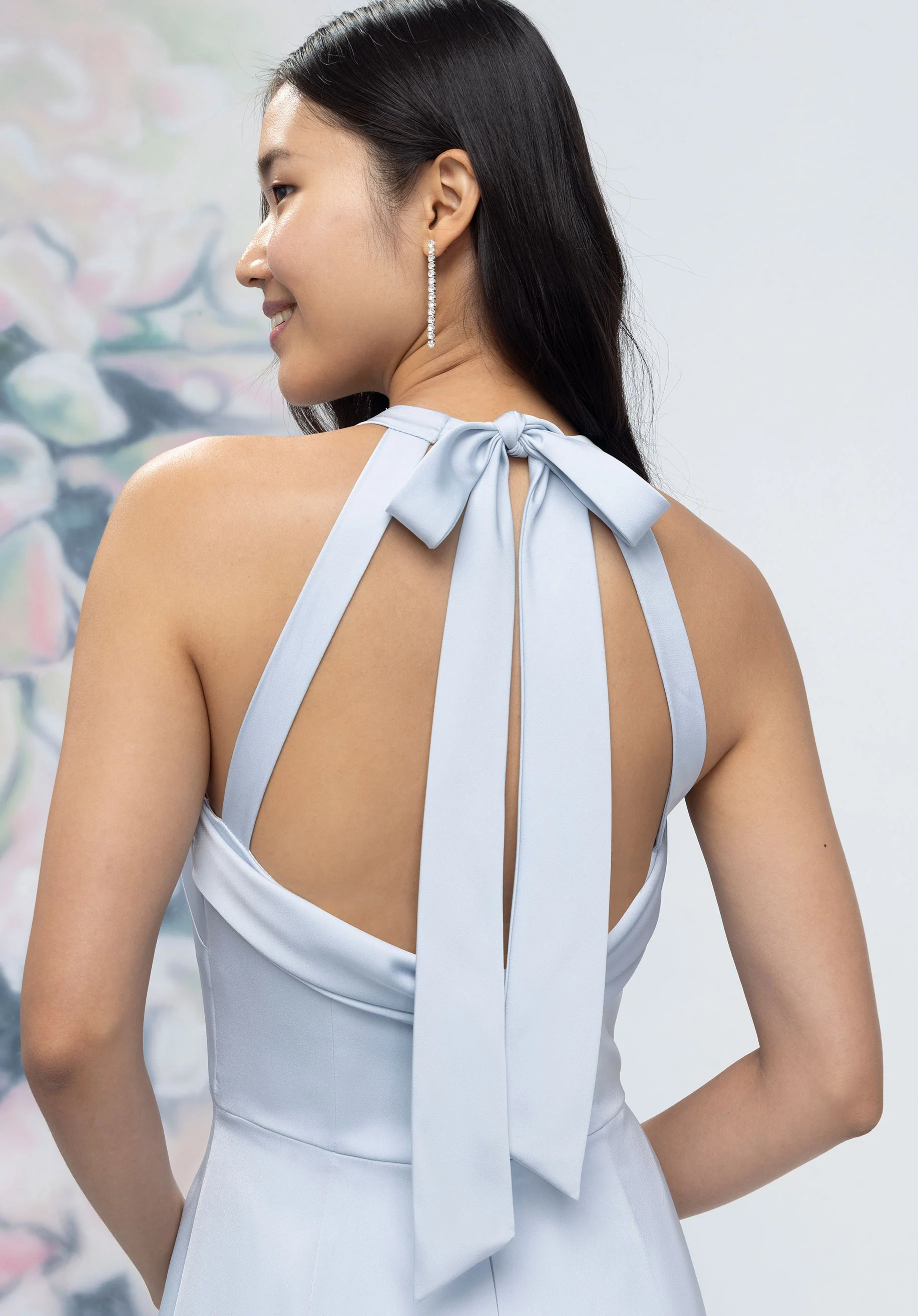 Halter Neck Open Tie Back Luxe Satin Bridesmaid Dress - Image 4