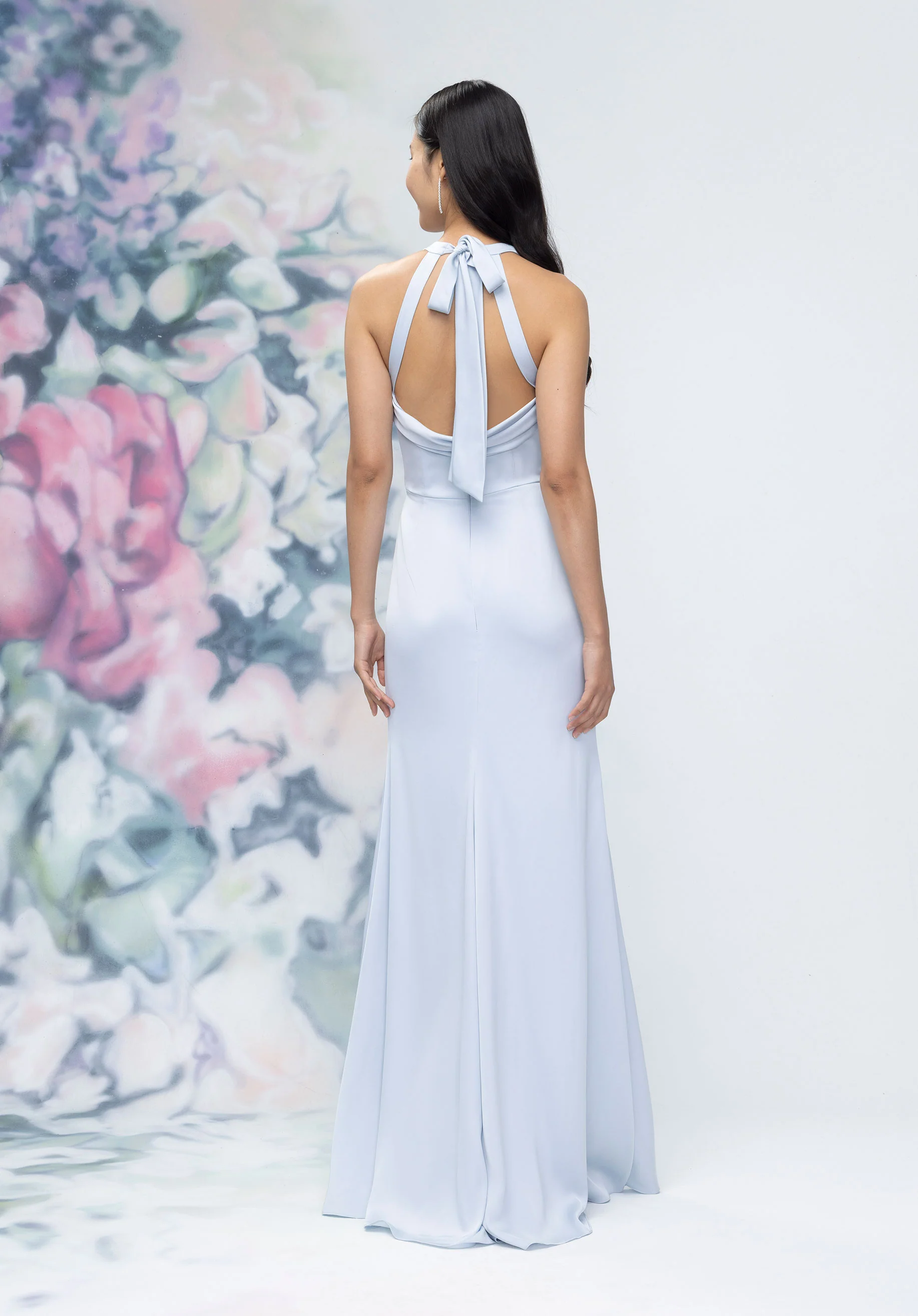 Halter Neck Open Tie Back Luxe Satin Bridesmaid Dress - Image 5