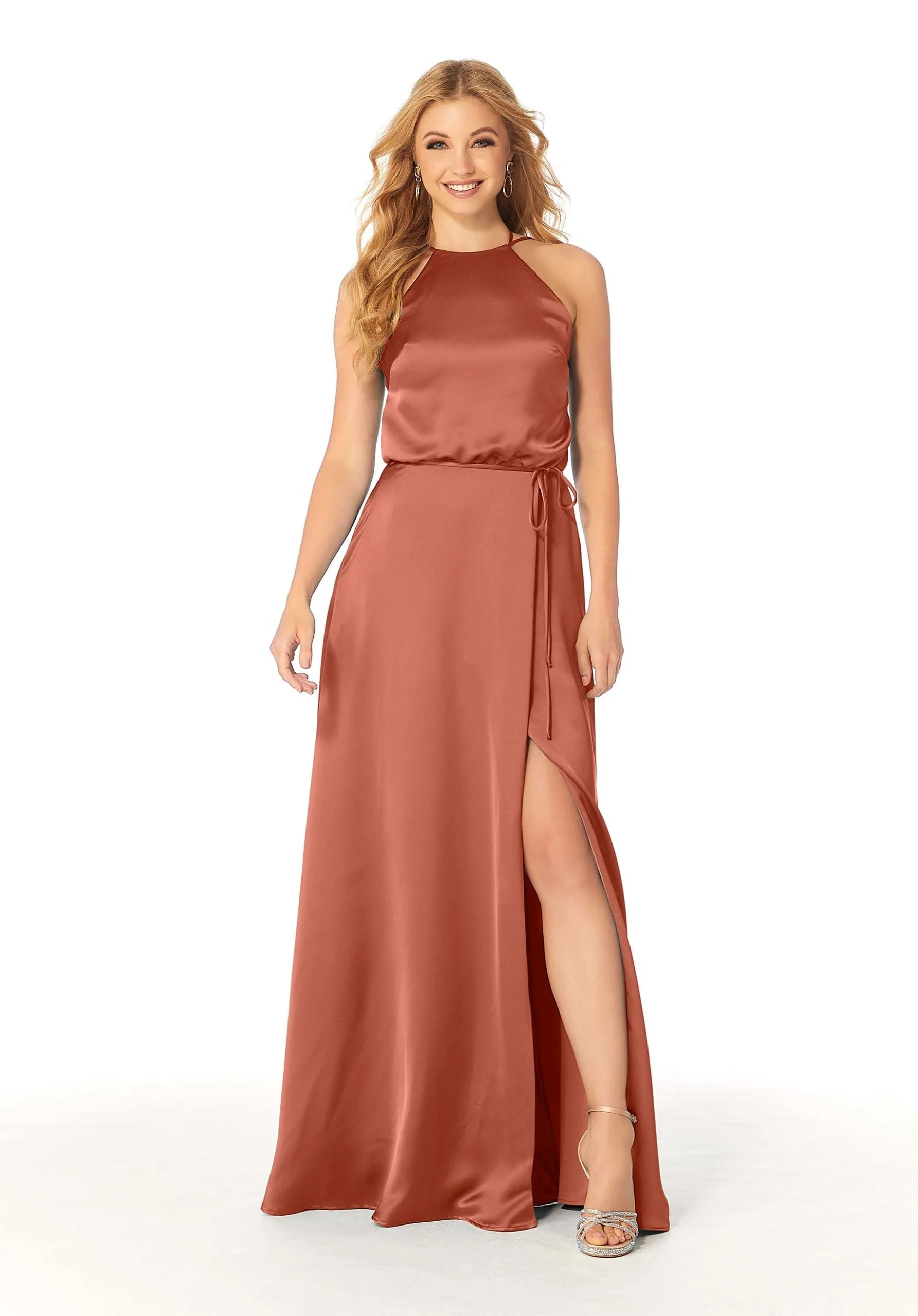 Halter Neck Silky Satin Bridesmaid Dress with Strappy Back - Image 16