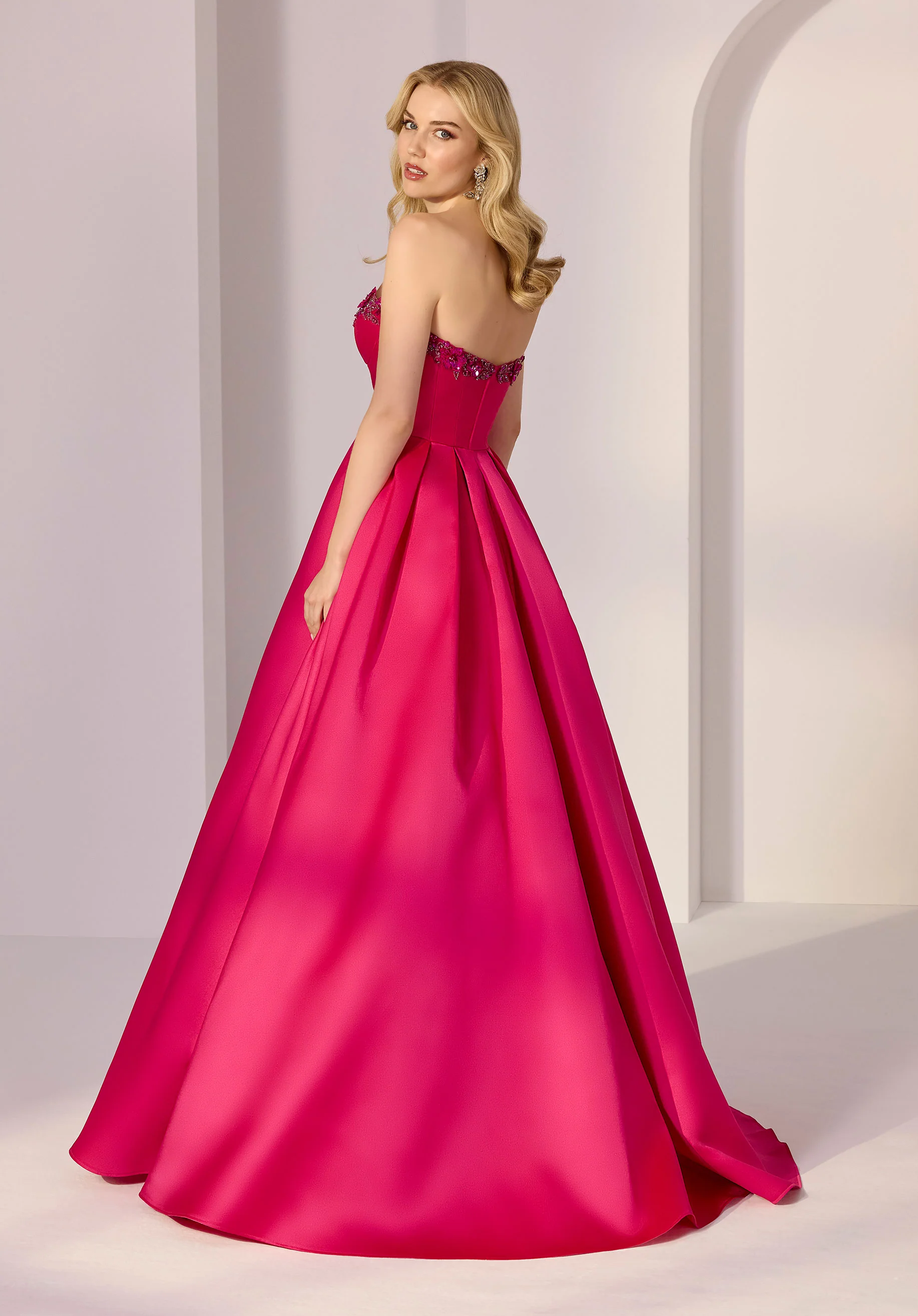 Hand Beaded Box Pleated Mikado Party Dress - Image 4