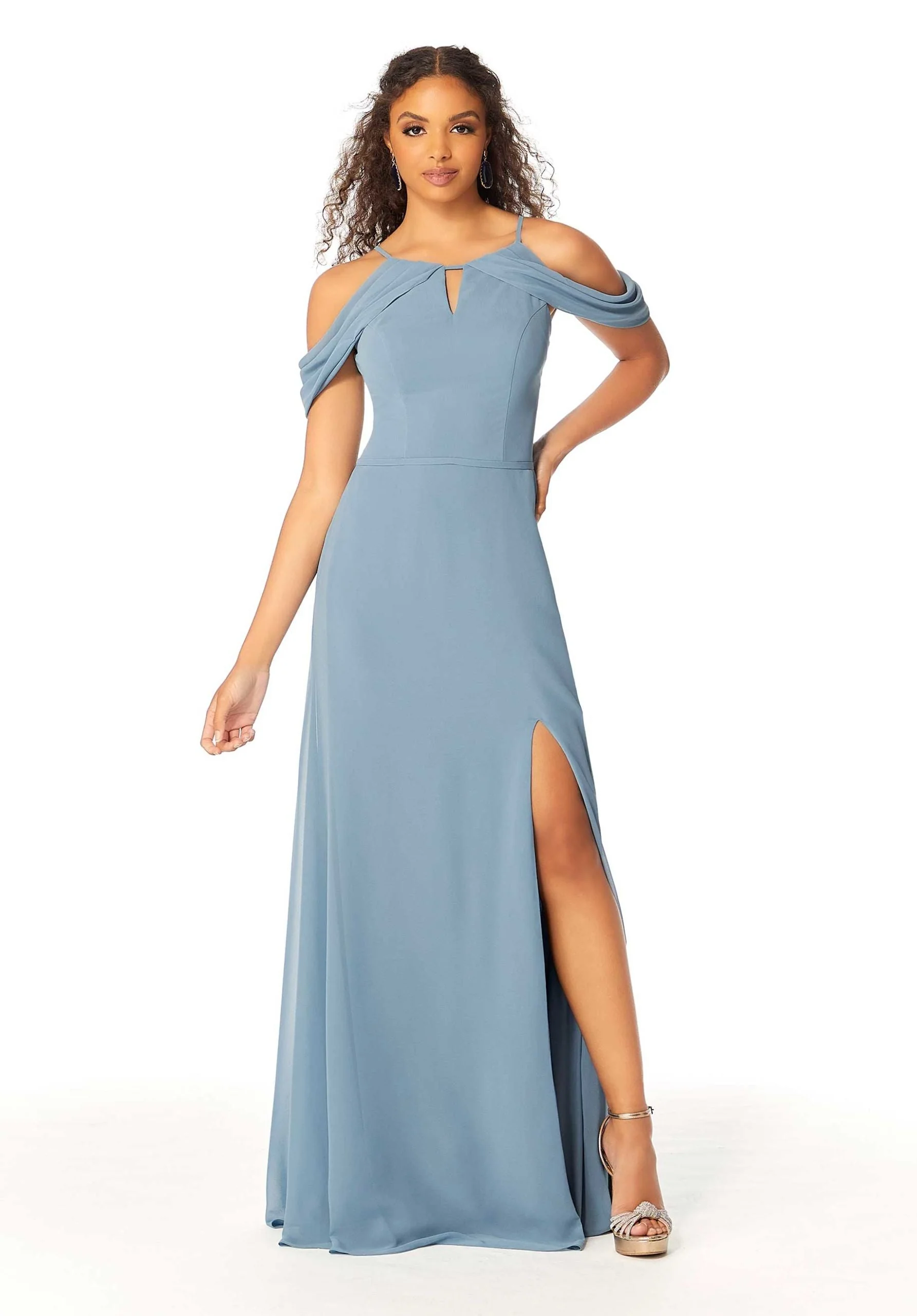 High Neck Chiffon Bridesmaid Dress with Draped Sleeves