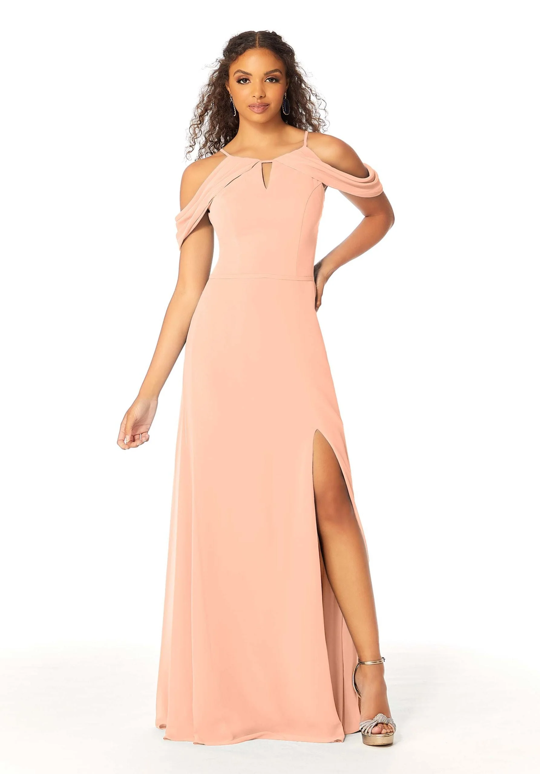 High Neck Chiffon Bridesmaid Dress with Draped Sleeves - Image 10