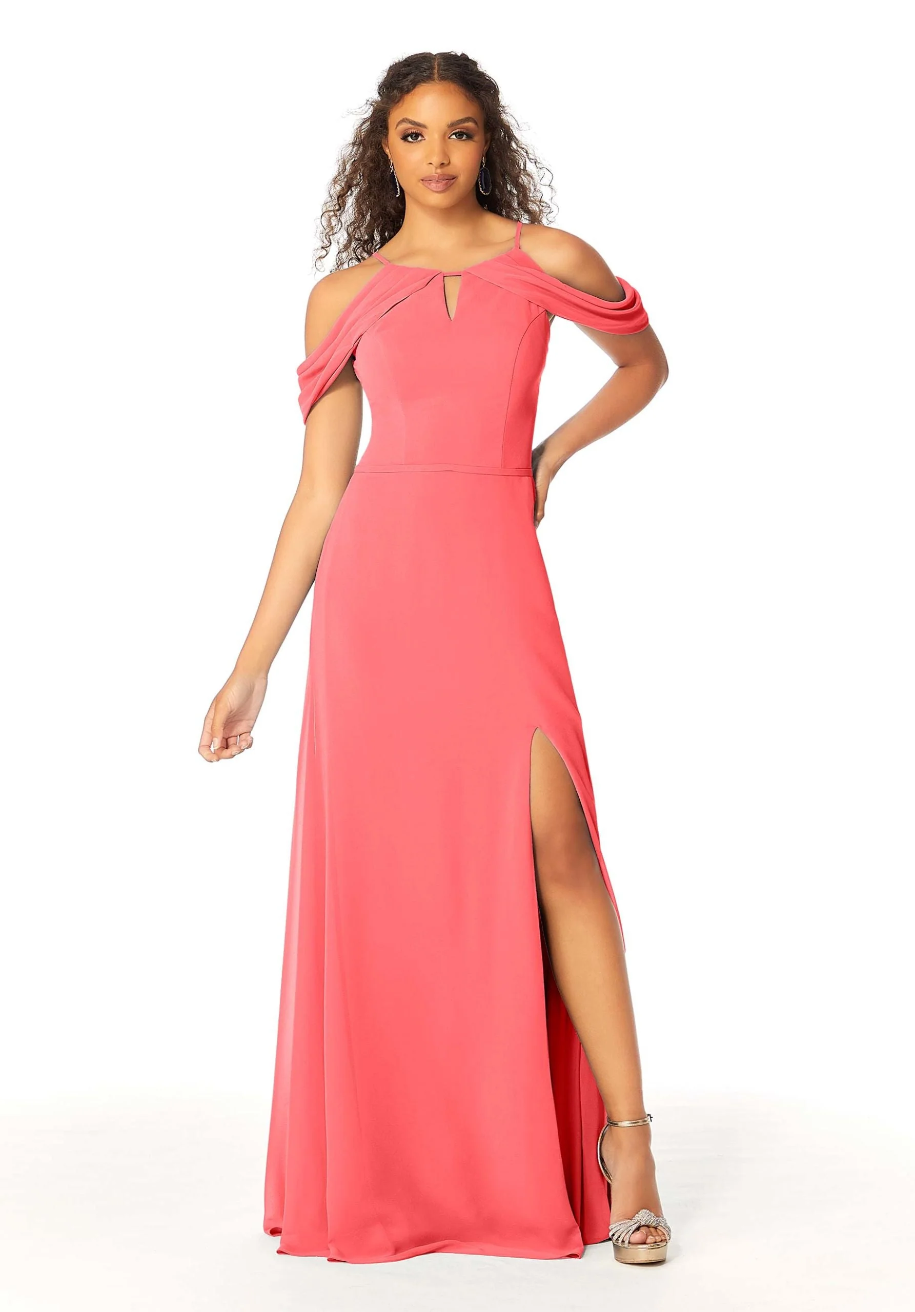 High Neck Chiffon Bridesmaid Dress with Draped Sleeves - Image 14