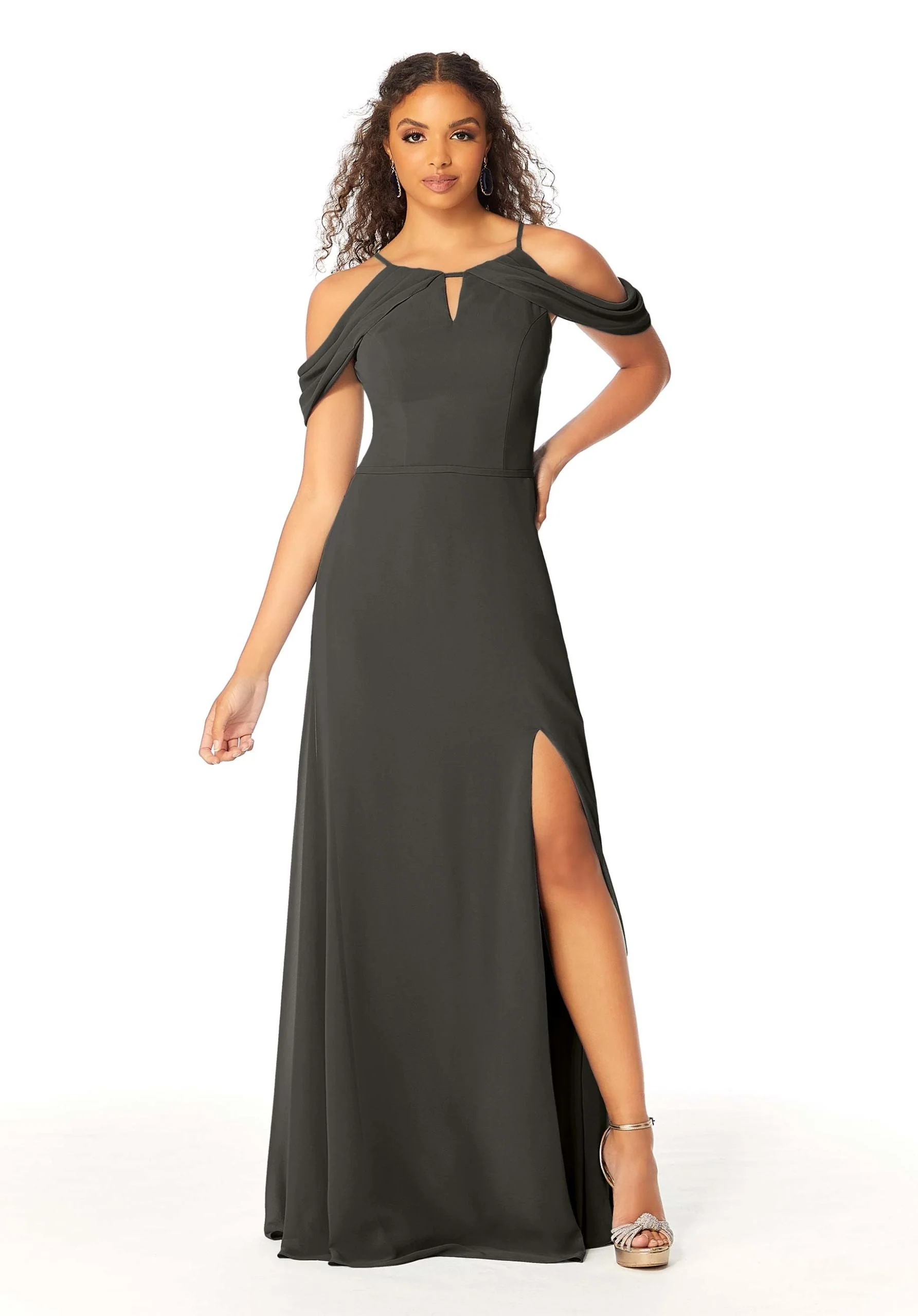 High Neck Chiffon Bridesmaid Dress with Draped Sleeves - Image 16