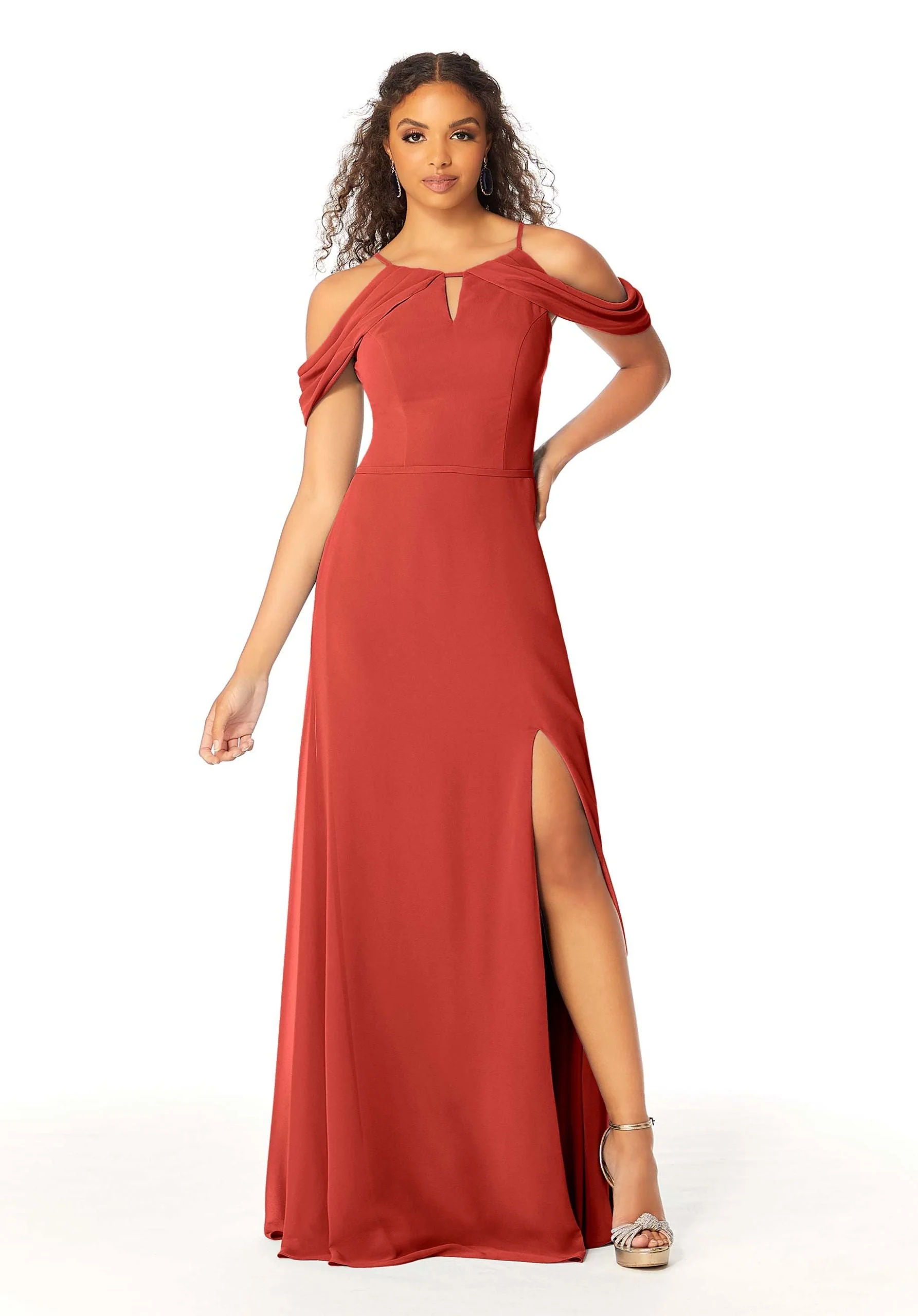 High Neck Chiffon Bridesmaid Dress with Draped Sleeves - Image 17