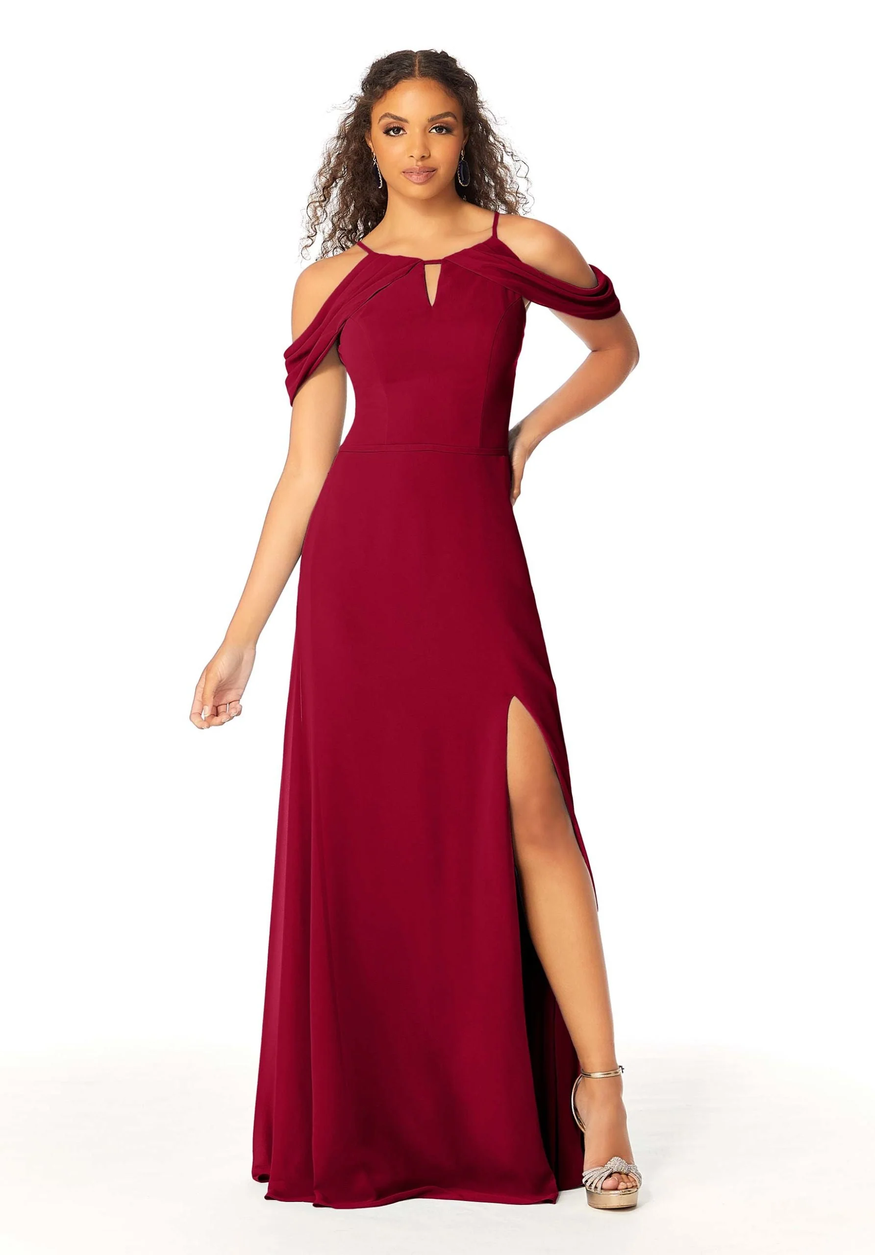 High Neck Chiffon Bridesmaid Dress with Draped Sleeves - Image 18