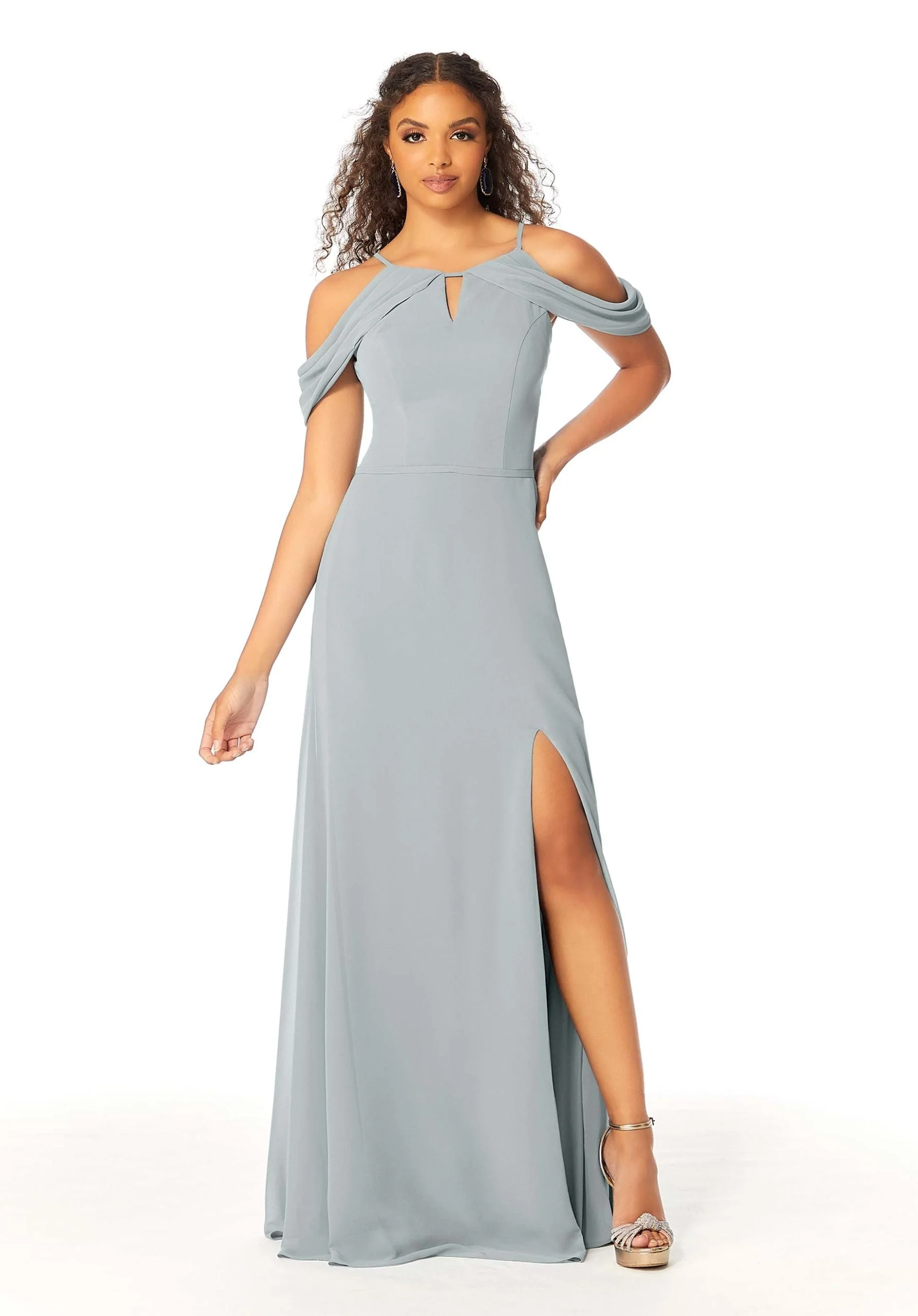 High Neck Chiffon Bridesmaid Dress with Draped Sleeves - Image 23