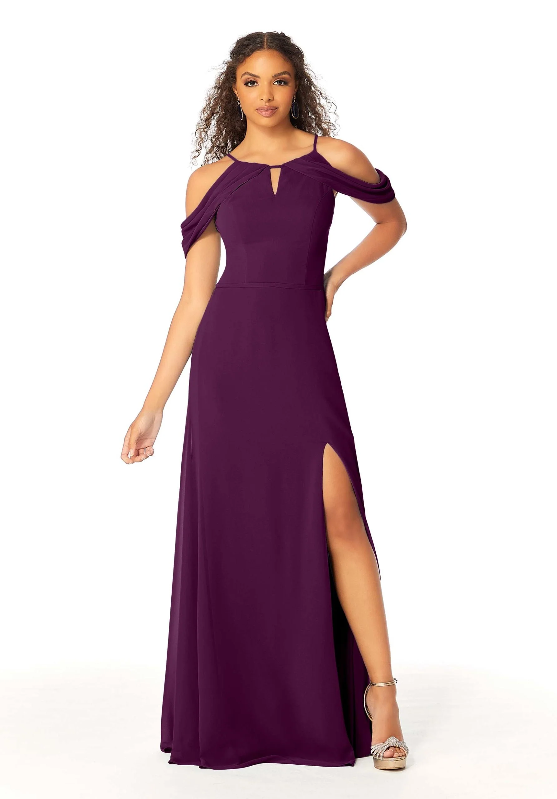 High Neck Chiffon Bridesmaid Dress with Draped Sleeves - Image 25