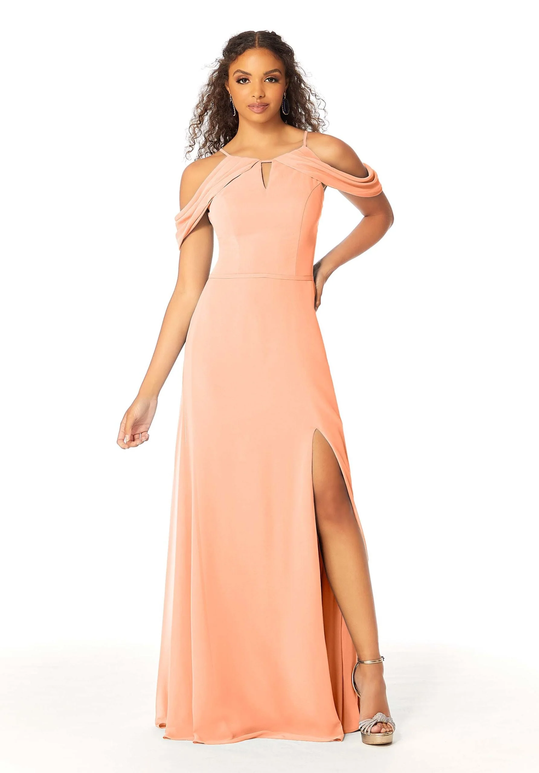 High Neck Chiffon Bridesmaid Dress with Draped Sleeves - Image 37