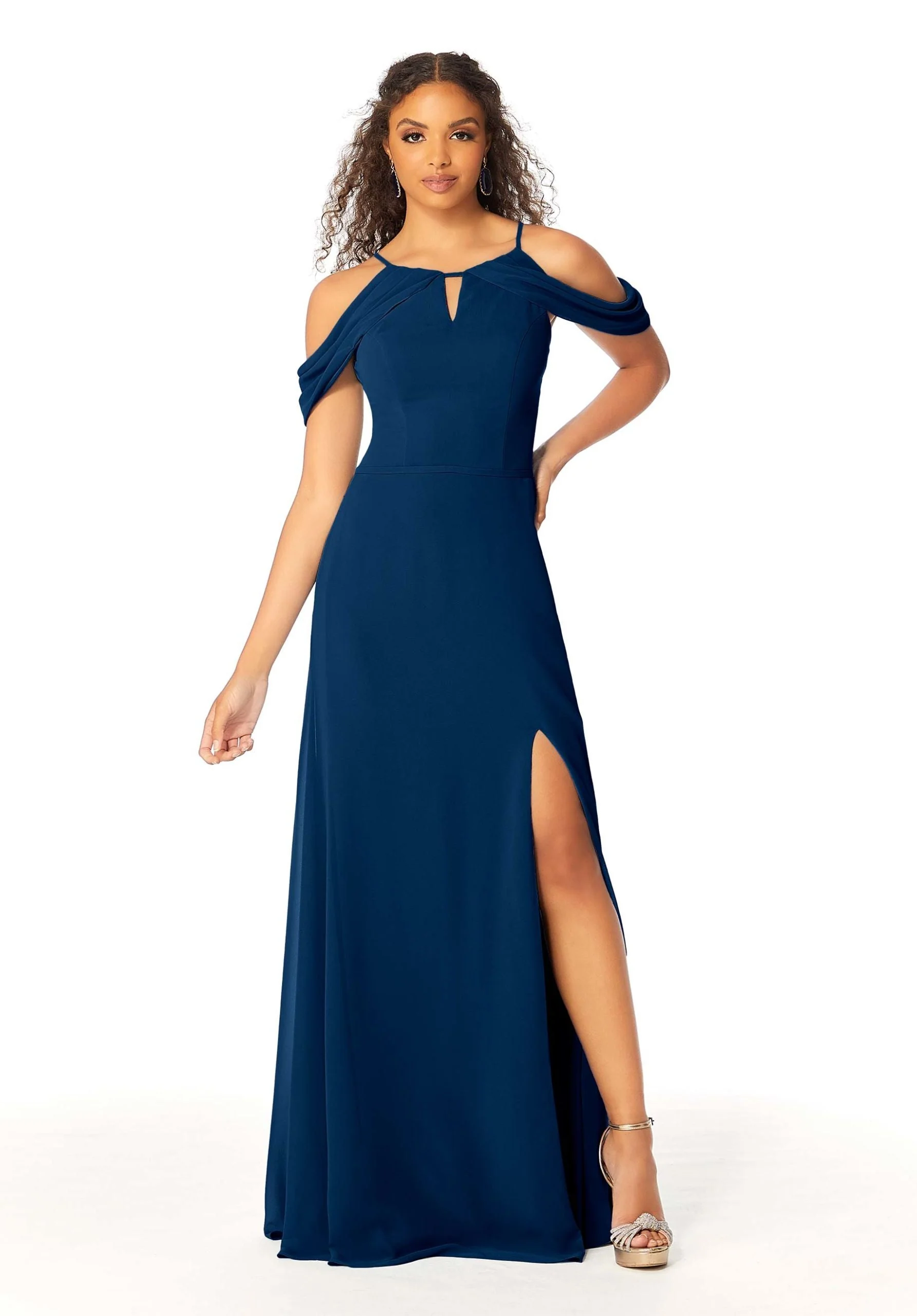 High Neck Chiffon Bridesmaid Dress with Draped Sleeves - Image 43