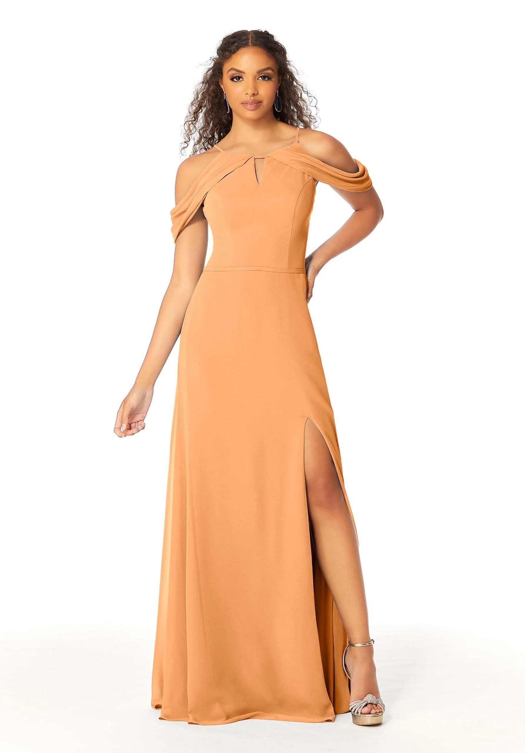 High Neck Chiffon Bridesmaid Dress with Draped Sleeves - Image 48