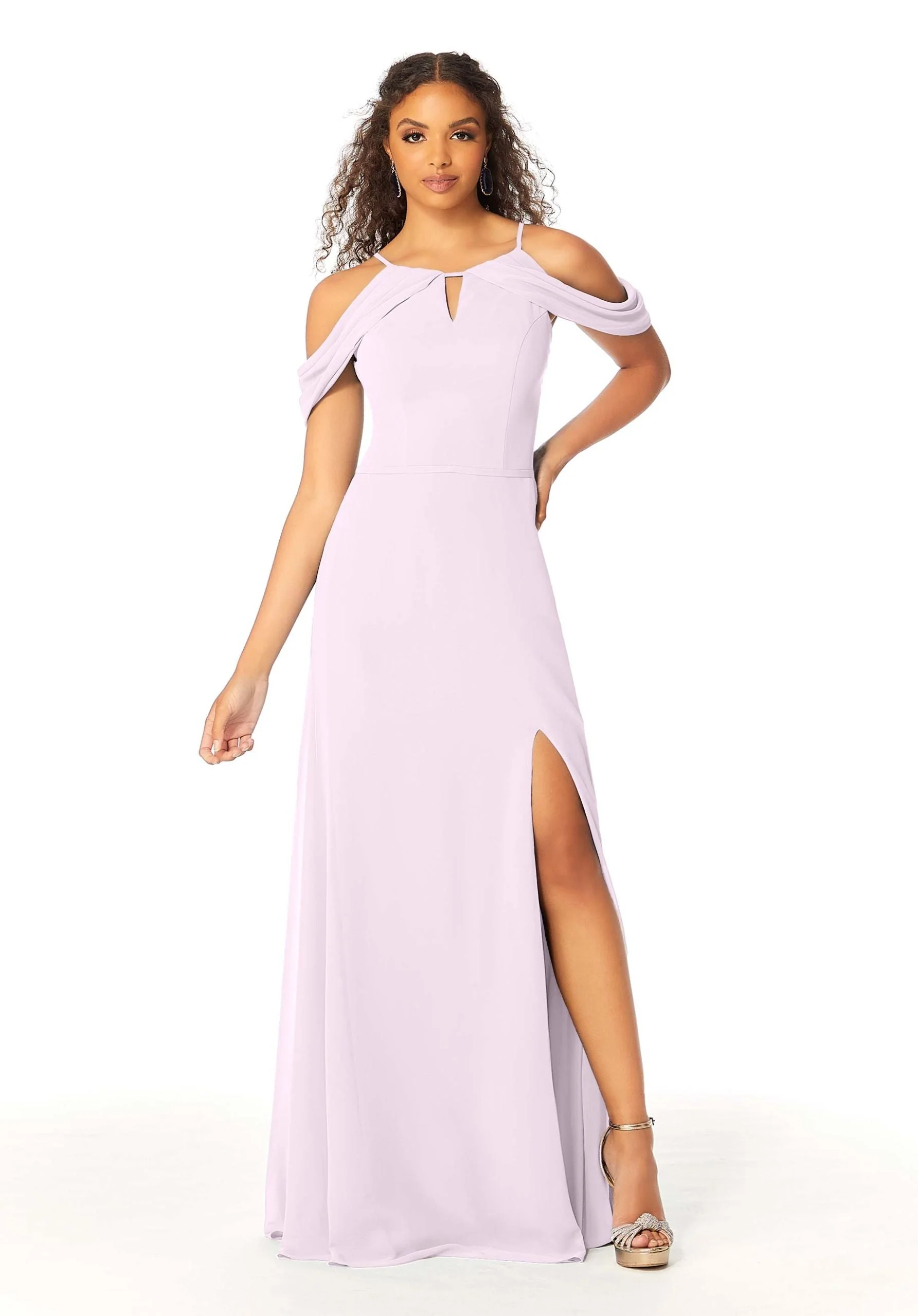 High Neck Chiffon Bridesmaid Dress with Draped Sleeves - Image 54