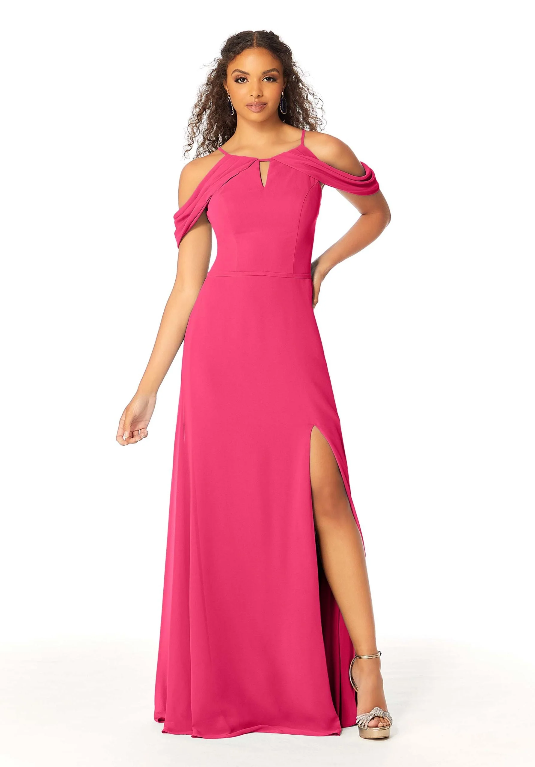 High Neck Chiffon Bridesmaid Dress with Draped Sleeves - Image 6
