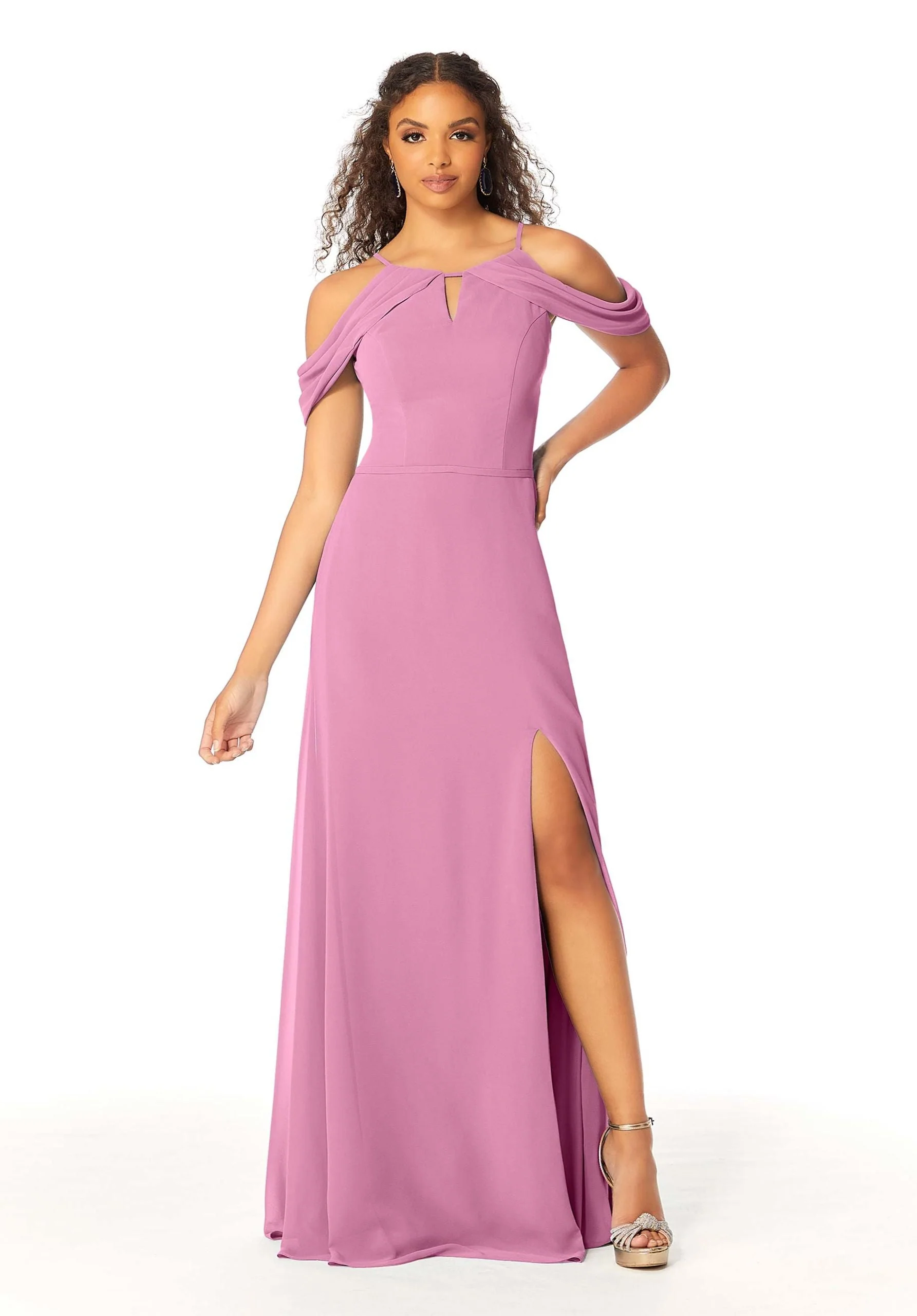 High Neck Chiffon Bridesmaid Dress with Draped Sleeves - Image 8