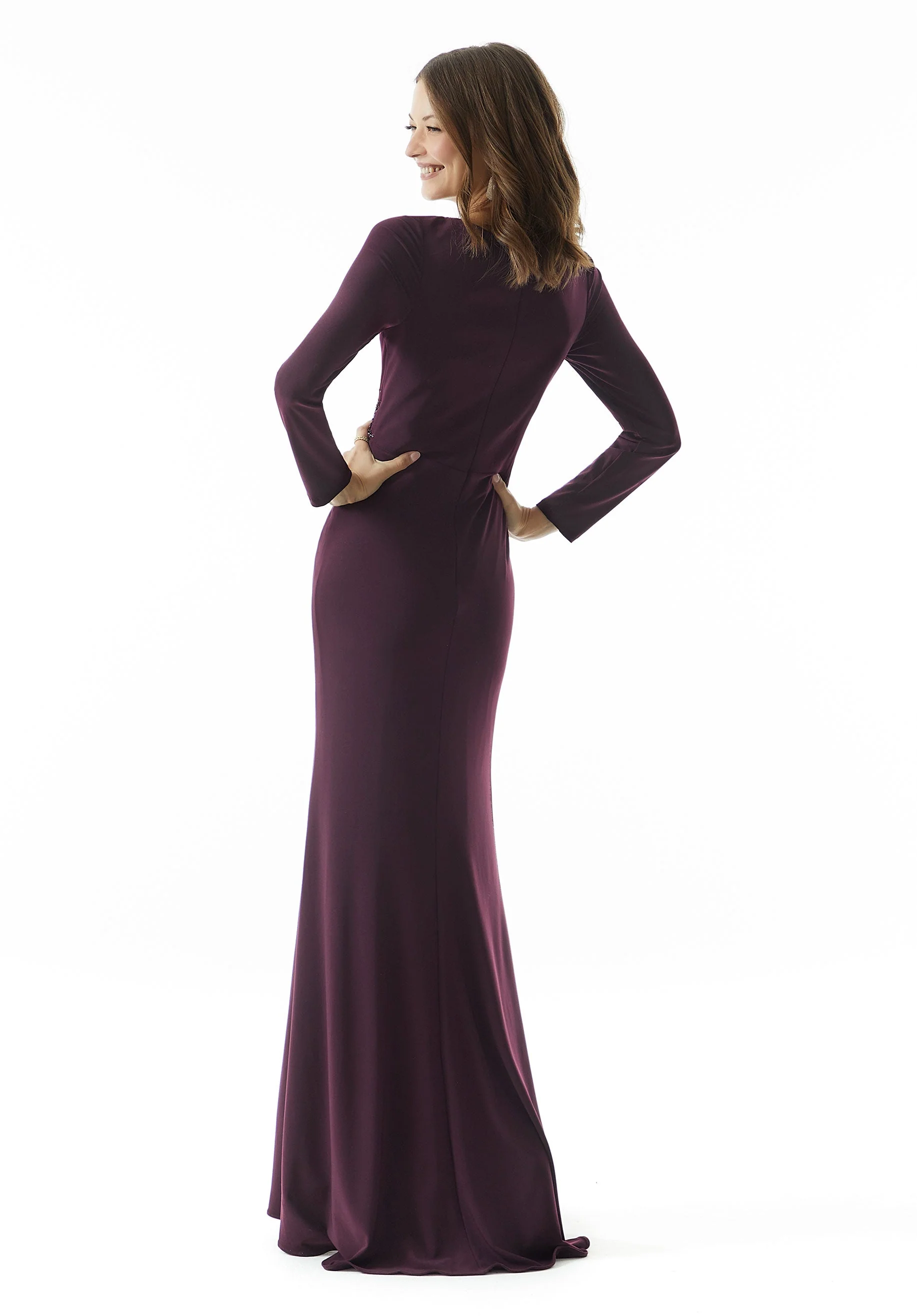 Jersey Long Sleeve Evening Gown with Crystal Beading - Image 5