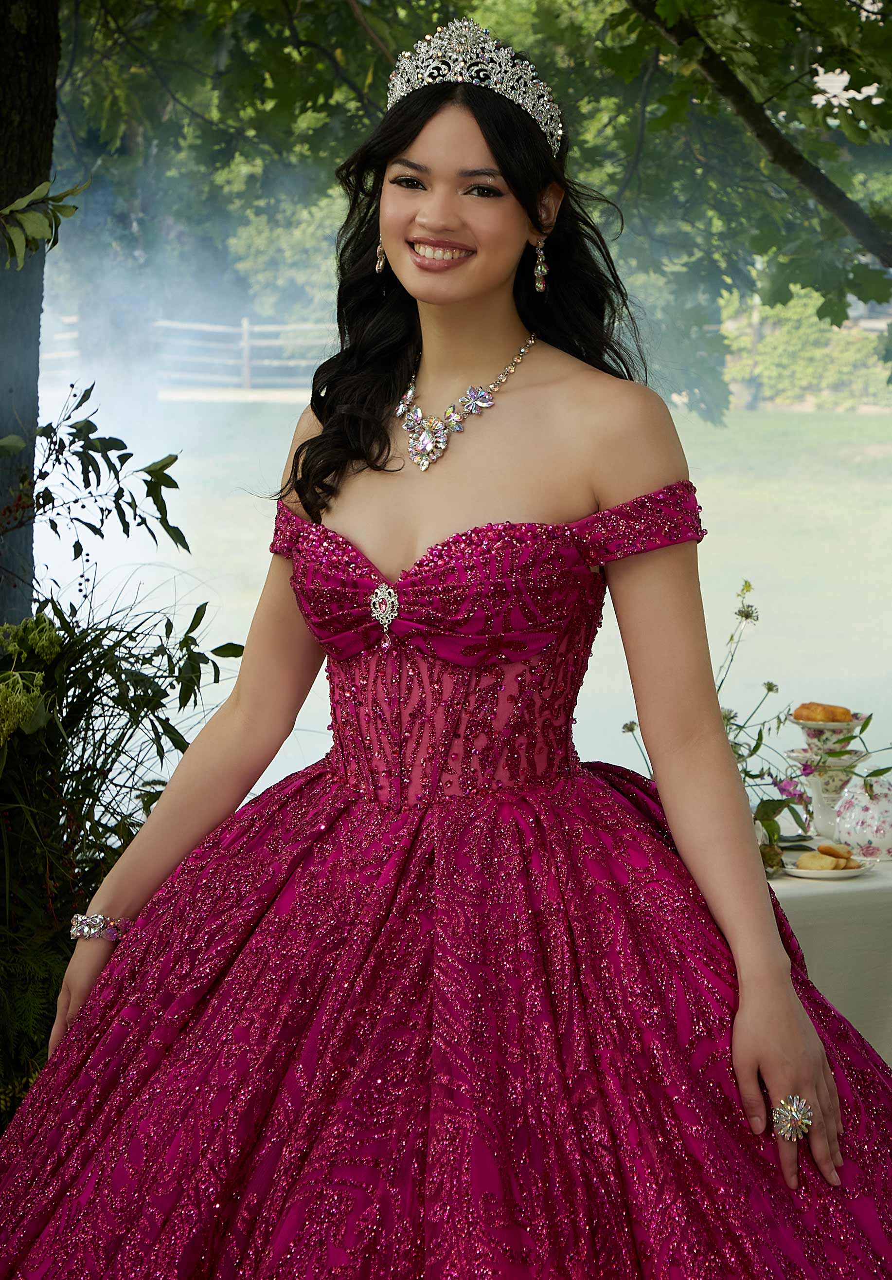 Jewel Beaded Glitter Tulle Quinceañera Dress - Image 2