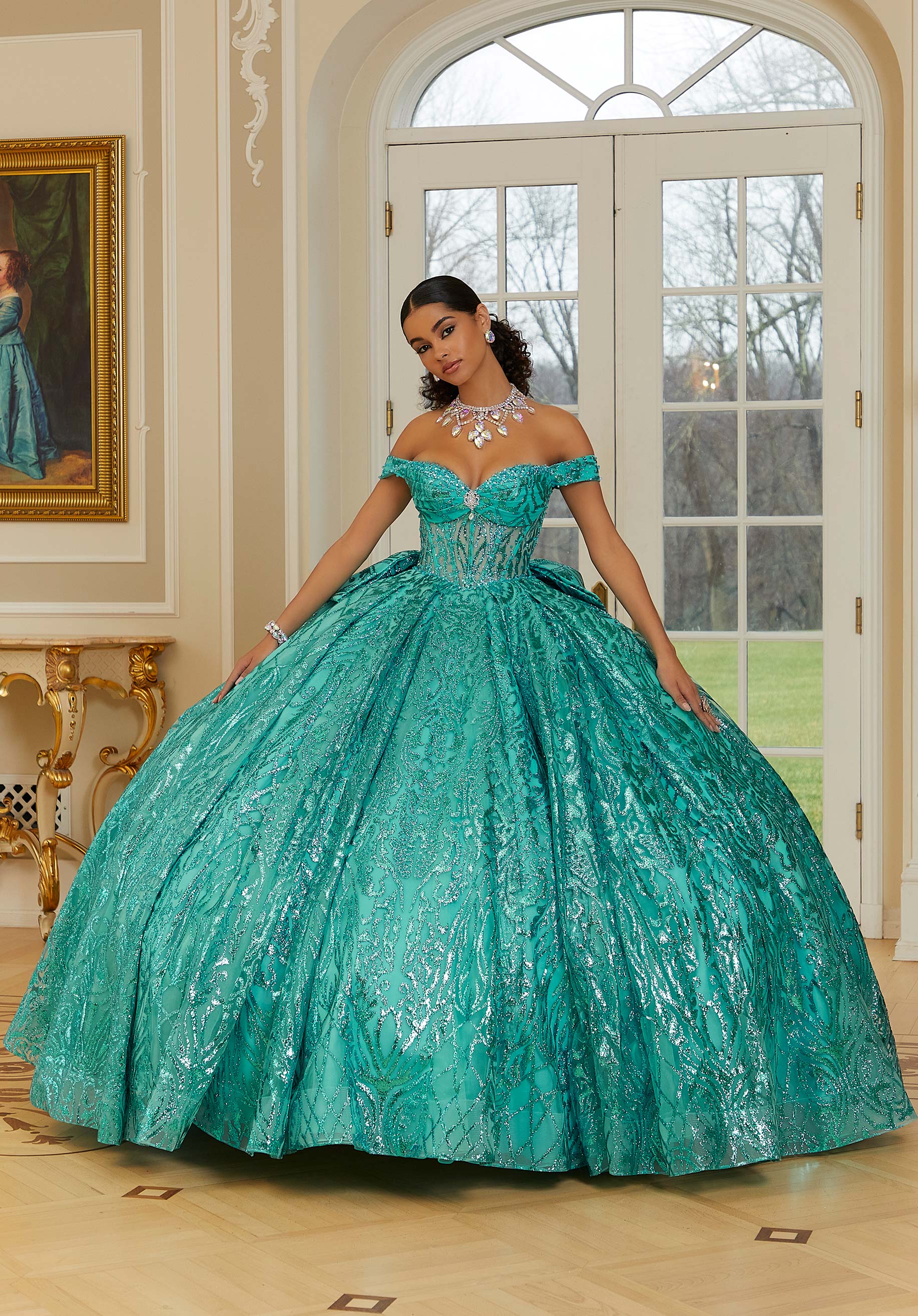 Jewel Beaded Glitter Tulle Quinceañera Dress - Image 3