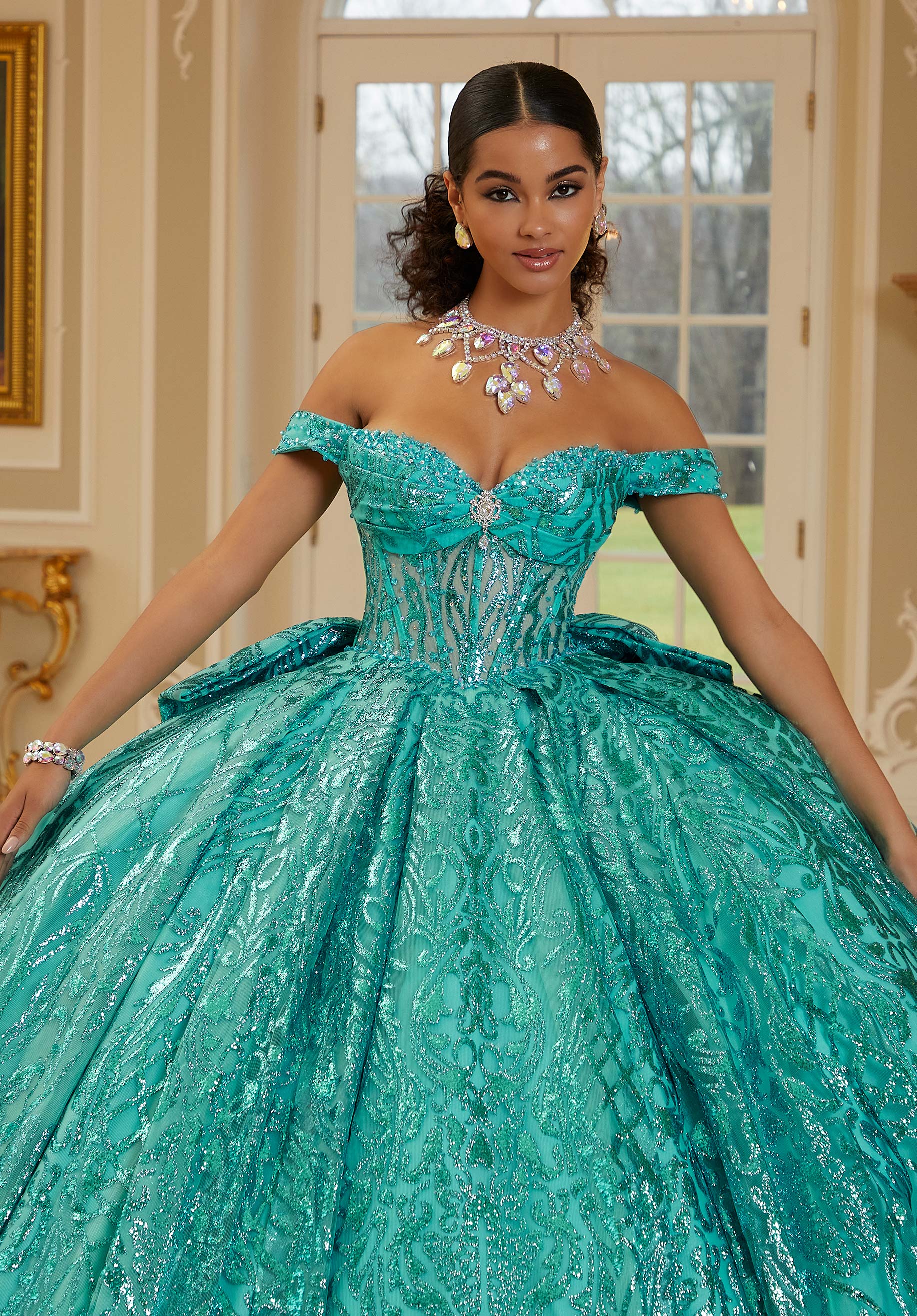 Jewel Beaded Glitter Tulle Quinceañera Dress - Image 4