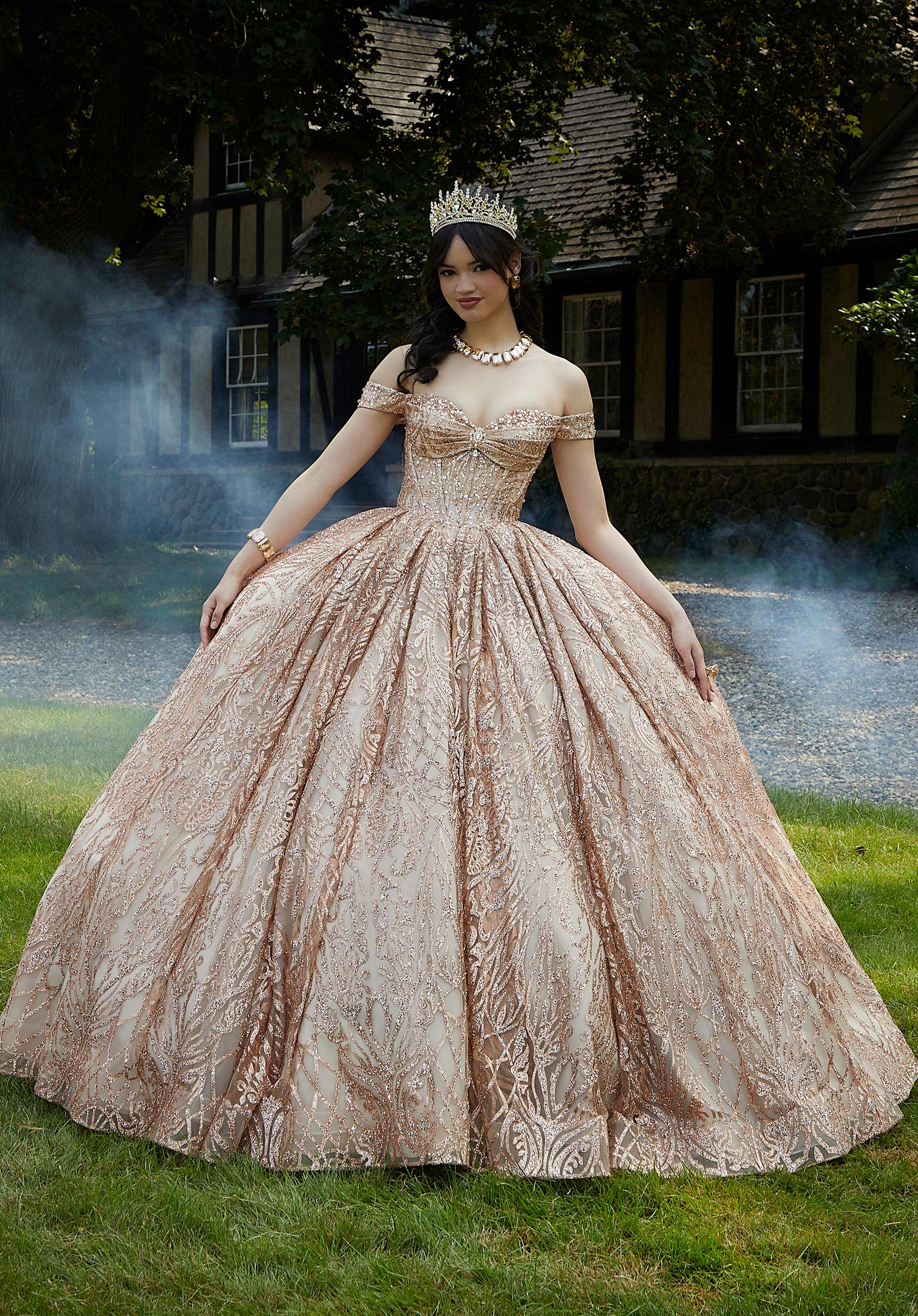 Jewel Beaded Glitter Tulle Quinceañera Dress - Image 5