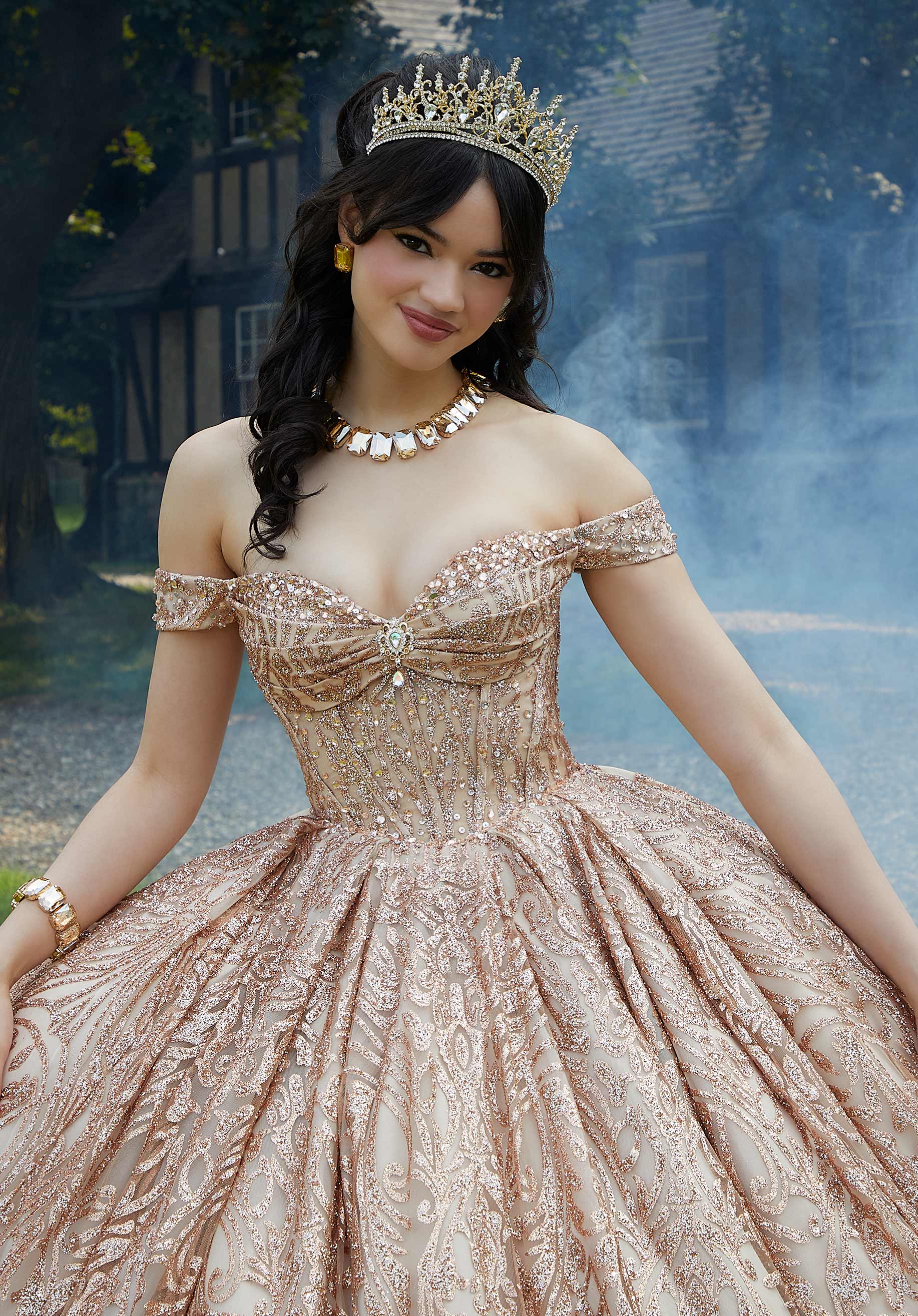 Jewel Beaded Glitter Tulle Quinceañera Dress - Image 6