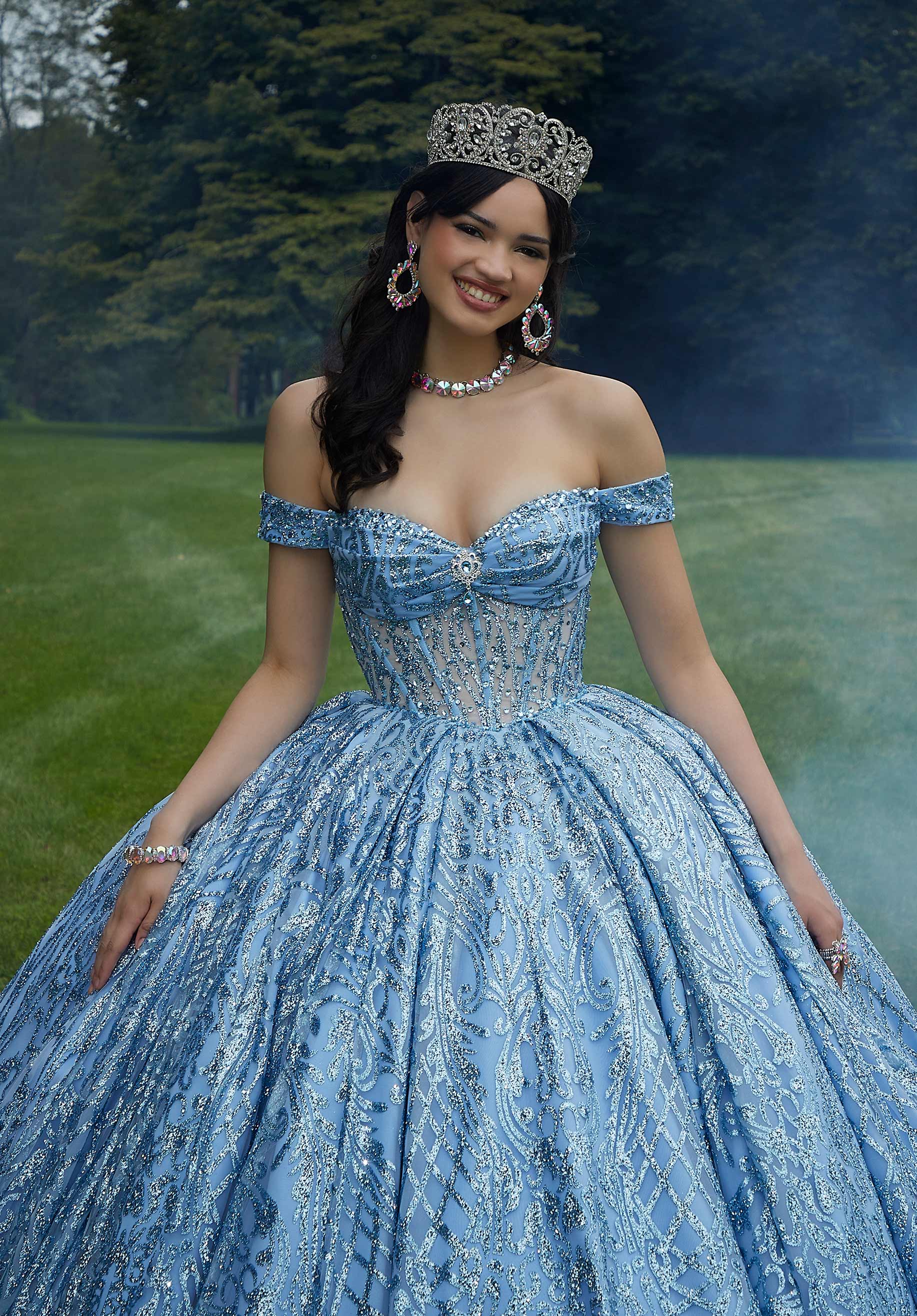Jewel Beaded Glitter Tulle Quinceañera Dress - Image 8
